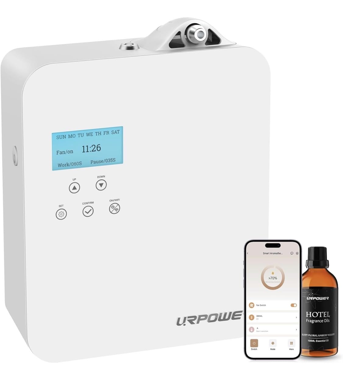 URPOWER 300ml Waterless Nebulizing Scent Diffuser Up to 3000 Sq Ft, Smart APP Control HVAC/Wall Cold-Air Aromatherapy Machine with Lockable Oil Bottle for Home/Office/Hotel Starter Oil Included customer photo 1