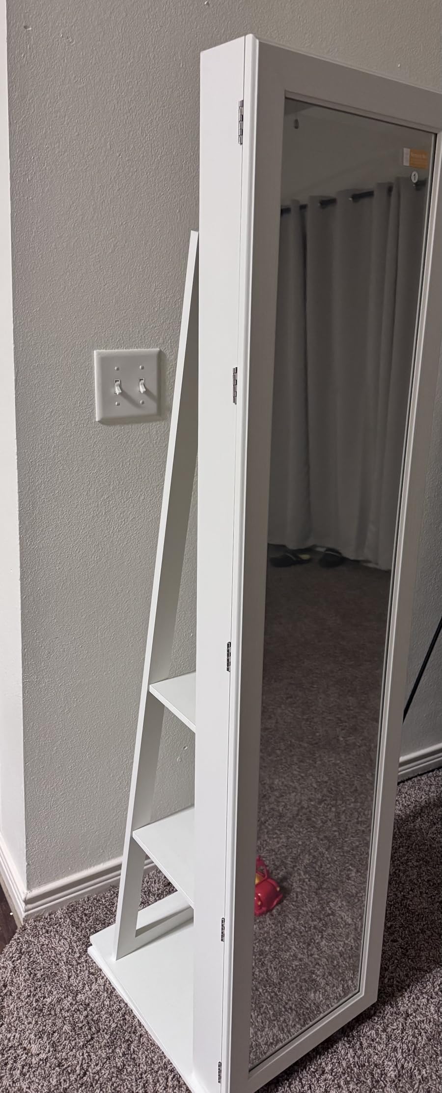 FAVSH 4-In-1 Jewelry Armoire with Full-Length Mirror, 360° Swivel Lockable Jewelry Cabinet Standing with 3 Storage Shelves & Vanity Mirror, Jewelry Organizer with Storage for Gift Idea, White customer photo 1