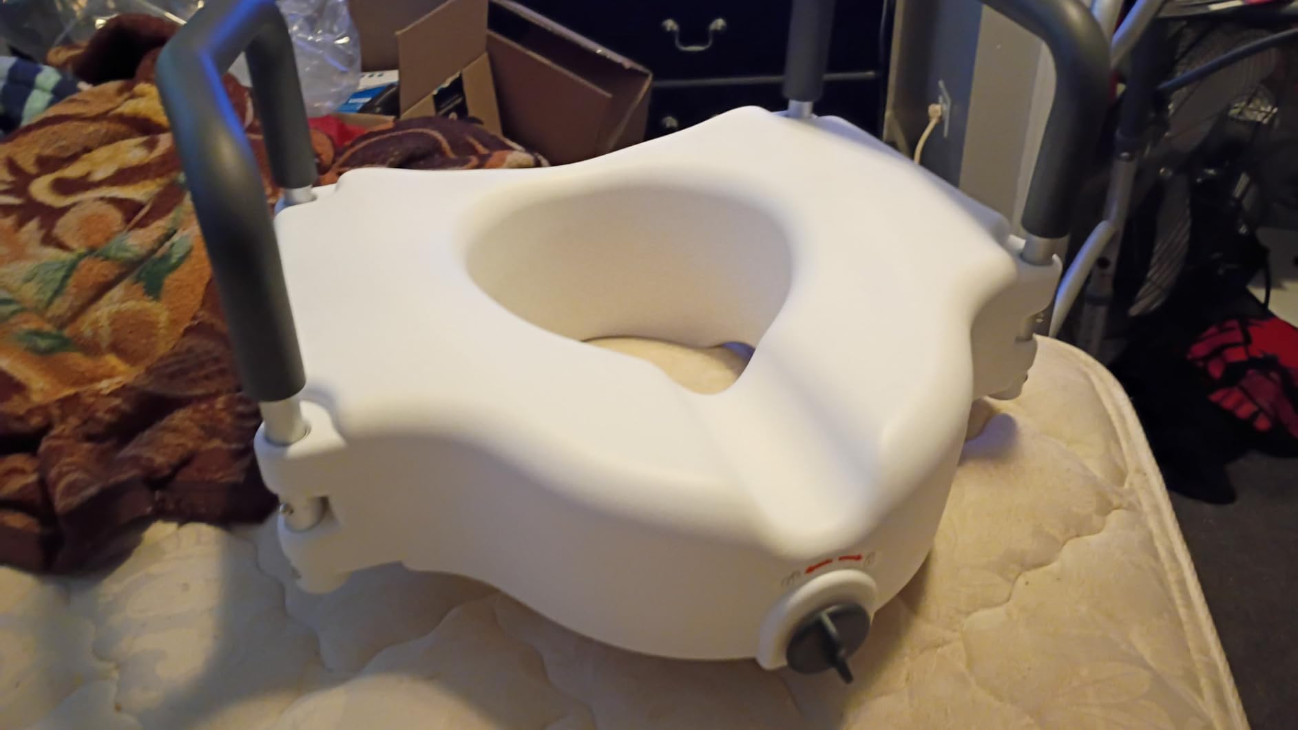 Drive Medical 2-in-1 Raised Toilet Seat with Removable Padded Arms - Elevated Bathroom Safety Support - Secure Locking Attachment - Easy Height Assistance - Durable Construction, Standard Toilets customer photo 1