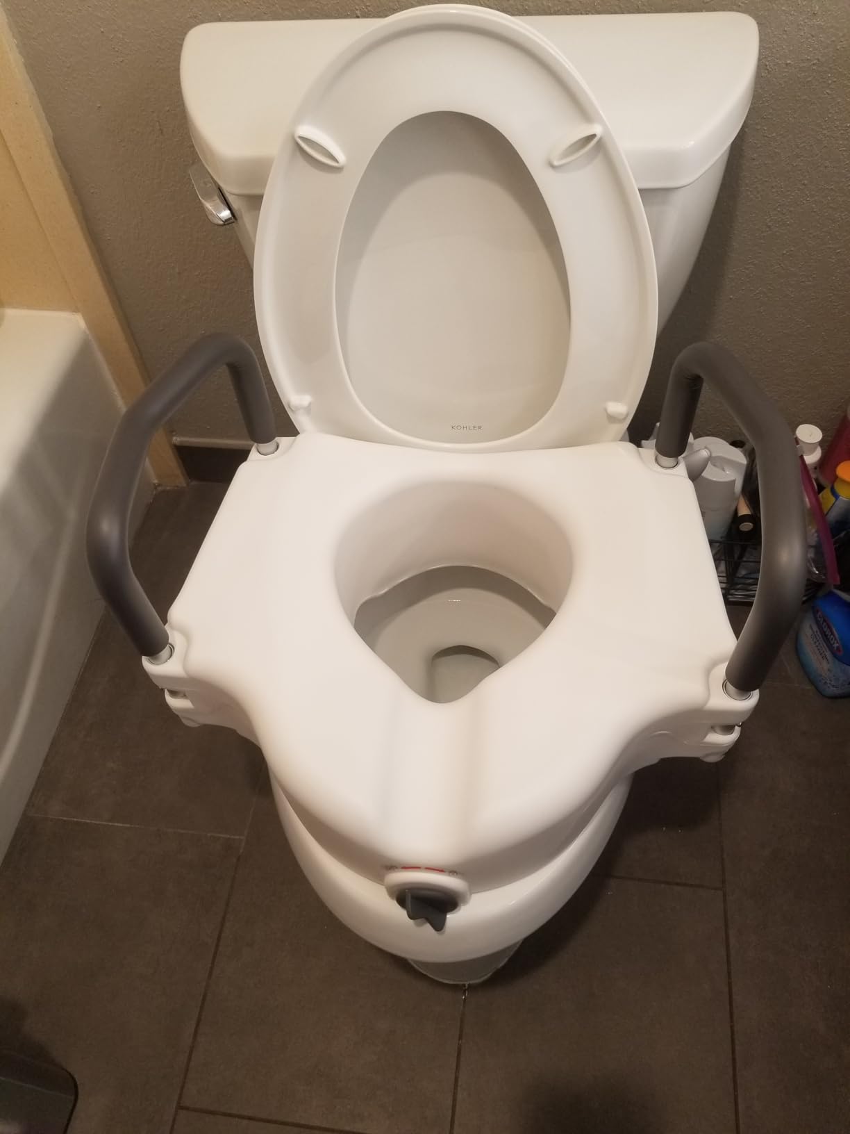 Drive Medical 2-in-1 Raised Toilet Seat with Removable Padded Arms - Elevated Bathroom Safety Support - Secure Locking Attachment - Easy Height Assistance - Durable Construction, Standard Toilets customer photo 2