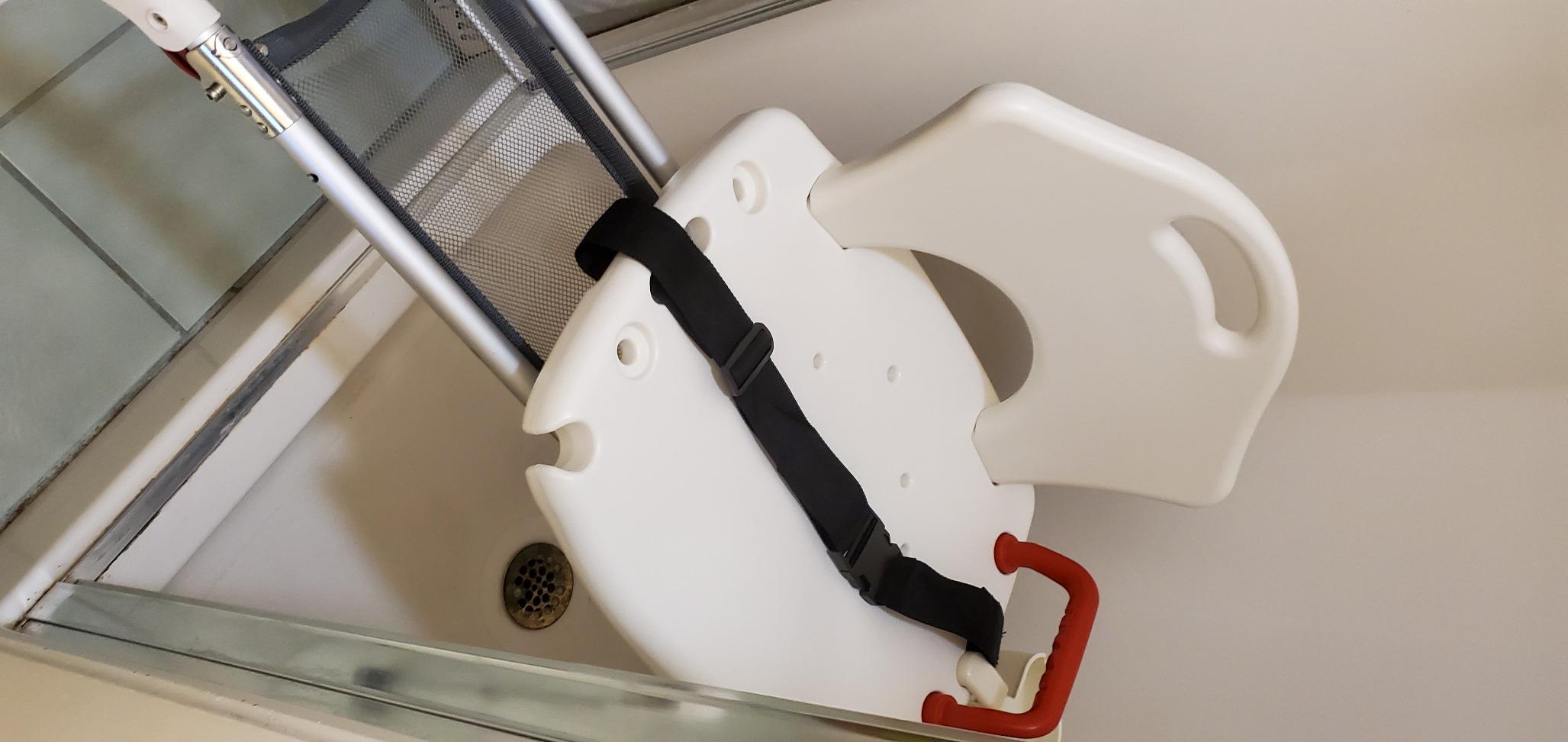 Drive Medical RTL12075 Adjustable Height Sliding Bathtub Transfer Bench Shower Chair with Armrests and Seatbelt, 300 Pound Weight Capacity, White customer photo 1