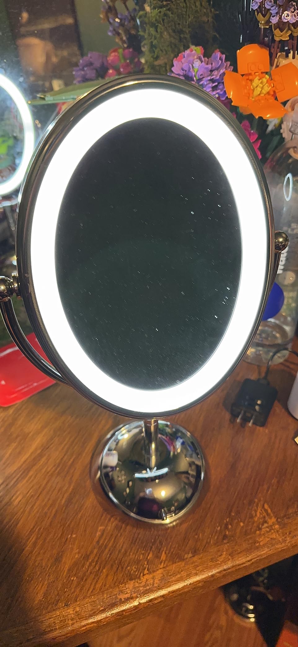 Conair Lighted Makeup Mirror, LED Vanity Mirror, 1X/7X Magnifying Mirror, Double Sided, Battery Operated in Polished Chrome customer photo 2