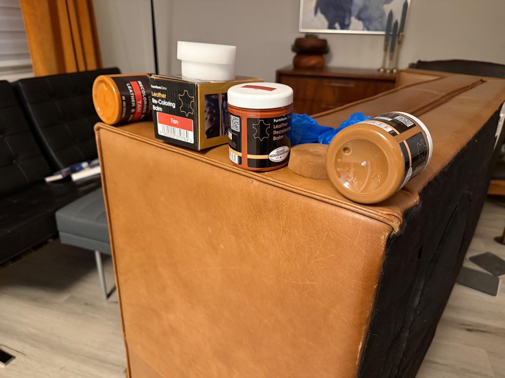 The Original Leather Recoloring Balm by Furniture Clinic - Dark Brown Leather Dye for Furniture, Couches & Car Seats - Restore Scratched, Faded, & Damaged Surfaces customer photo 1
