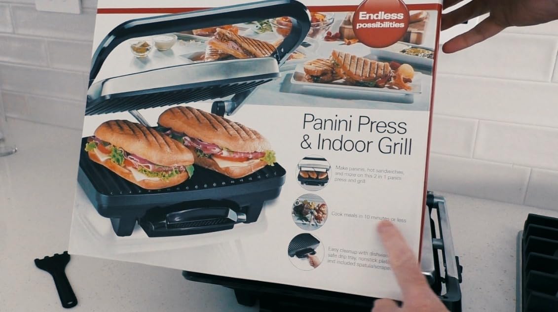 Hamilton Beach Panini Press Sandwich Maker & Electric Indoor Grill with Locking Lid, Opens Wide to Fit Any Thickness for Quesadillas, Burgers & More, Nonstick 8