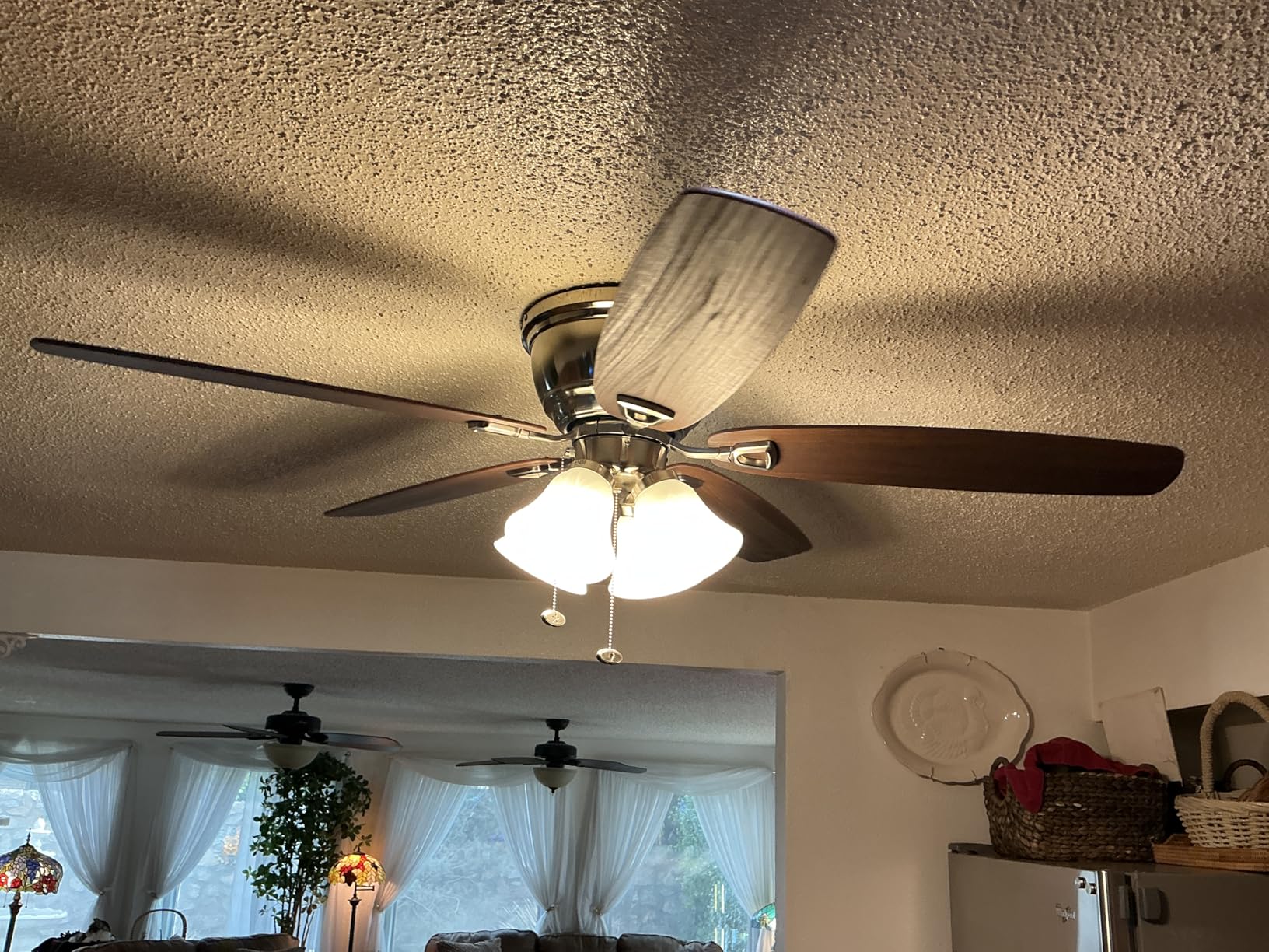 Honeywell Ceiling Fans Glen Alden, 52 Inch Classic Flush Mount Indoor LED Ceiling Fan with Light, Pull Chain, Quick-2-Hang Dual Finish Blades, Reversible Motor - 50182, Brushed Nickel customer photo 1