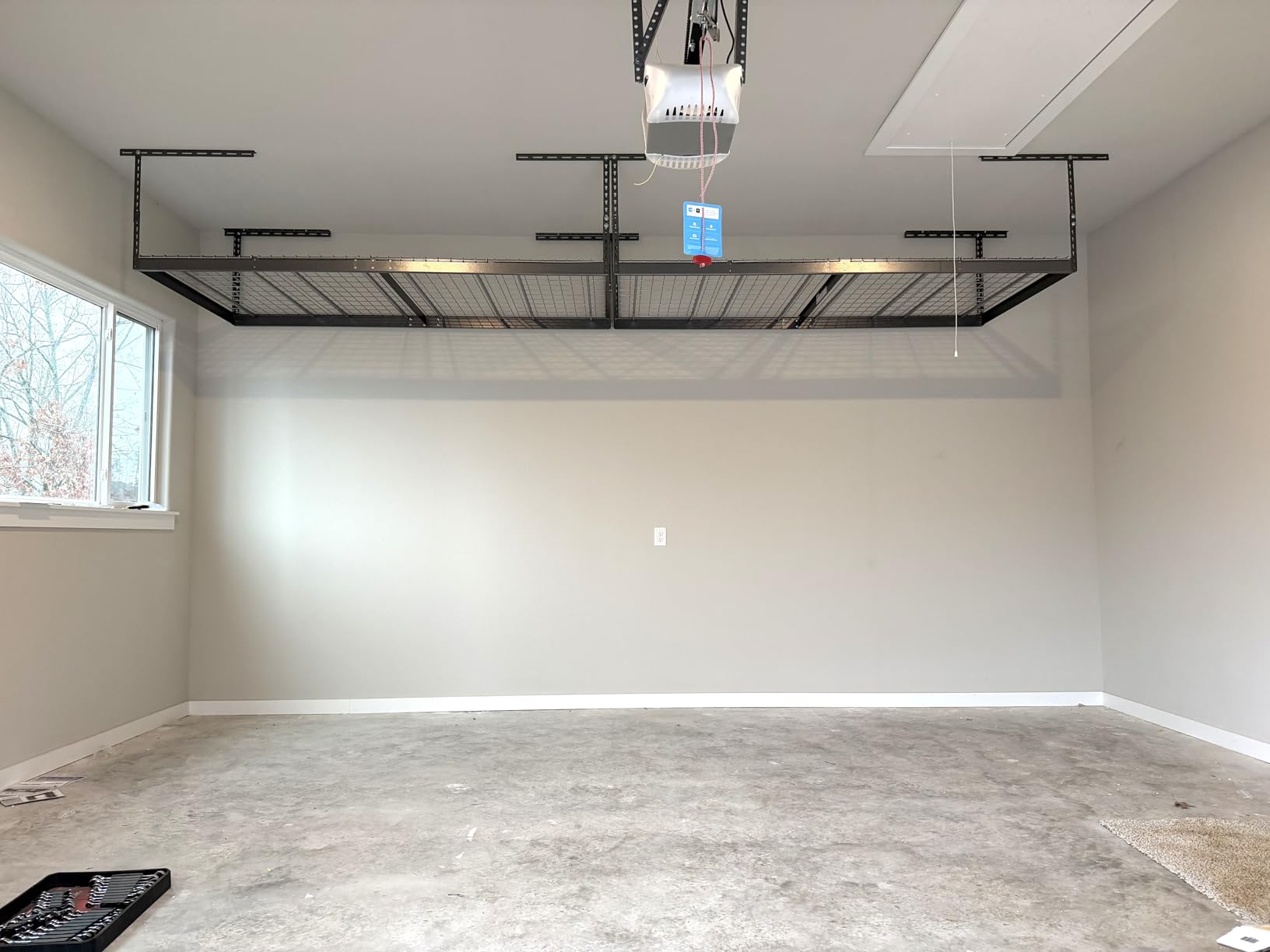 MonsterRax Overhead Garage Storage Rack - 4 x 8 Ceiling Shelving, Adjustable Hanging Racks, Color: White, 24