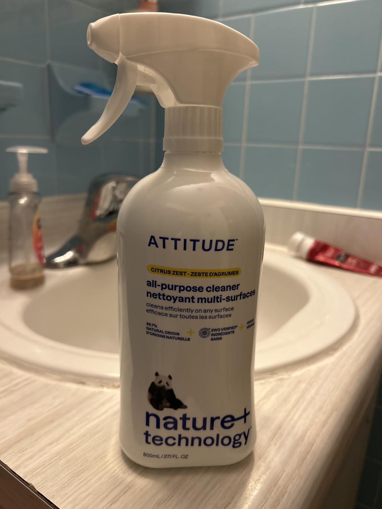 ATTITUDE All Purpose Cleaner Spray, EWG Verified, Vegan, 94% Plant-Based, Streak-Free for Kitchen, Bathroom, Glass & More, Citrus Zest Scent, 27.1 Fl Oz customer photo 2