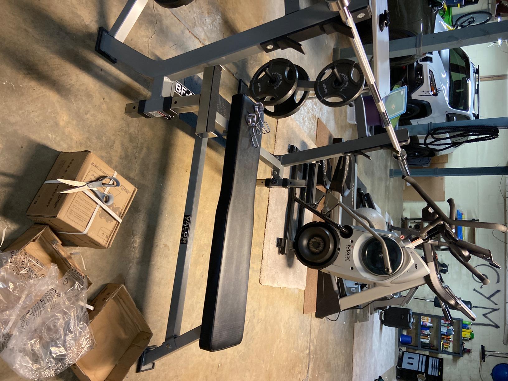 Valor Fitness Olympic Weight Bench Press Station - Spotter Arms - Adjustable Safety Catch - Max 500 lbs - Plate Storage Pegs - Home Gym Equipment customer photo 2