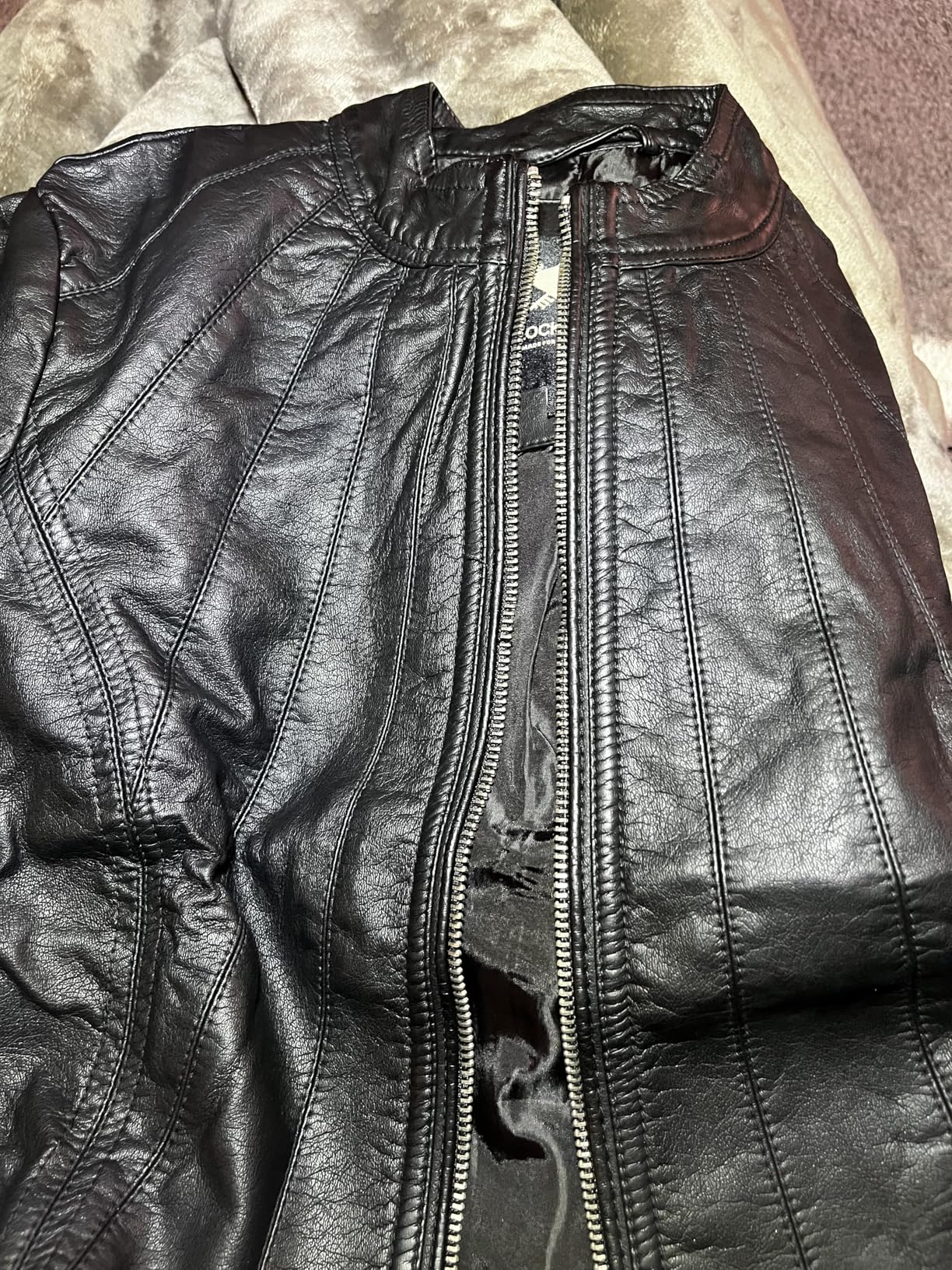 MBJ Womens Faux Leather Zip Up Moto Biker Jacket with Stitching Detail customer photo 2