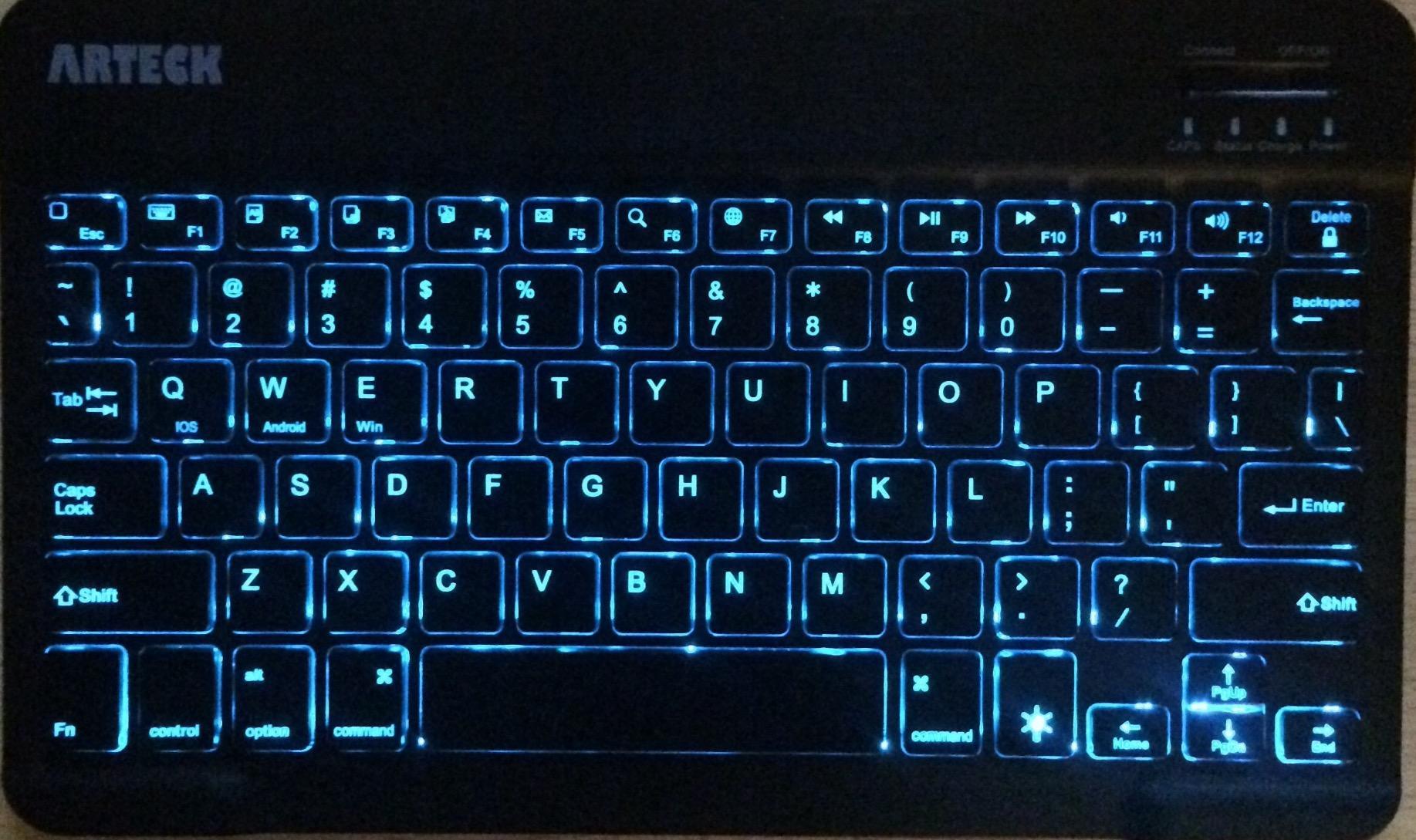 Arteck Universal Backlit 7-Colors Ultra Light Slim Portable Wireless Bluetooth 3.0 Keyboard for iOS iPad Pro, Air, Mini, Android, Windows Tablets PC Smartphone Built in Rechargeable 6-Month Battery customer photo 2