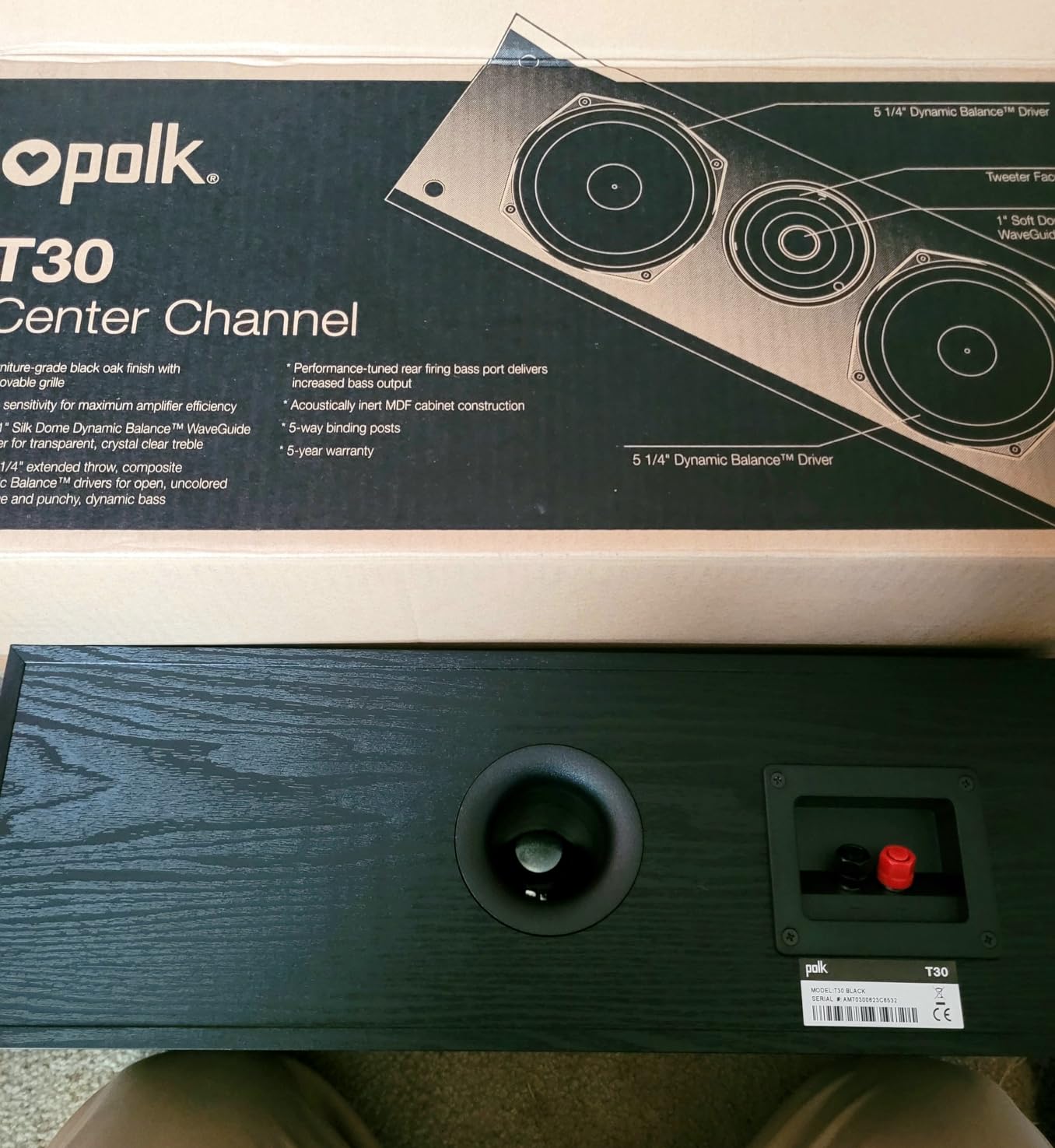 Polk Audio T30 Home Theater Center Channel Speaker - Vocal Clarity, Deep Bass Response, Dolby and DTS, Home Speaker, Single, Black customer photo 1