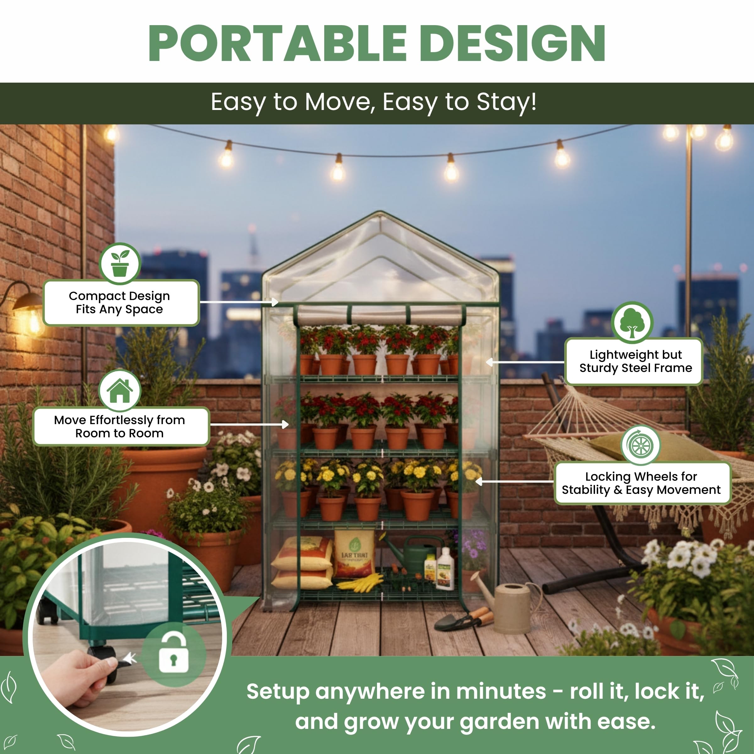 4 Tier Mini Greenhouse - Portable Greenhouse with Locking Wheels and PVC Cover for Indoor or Outdoor Green House by Pure Garden customer photo 2