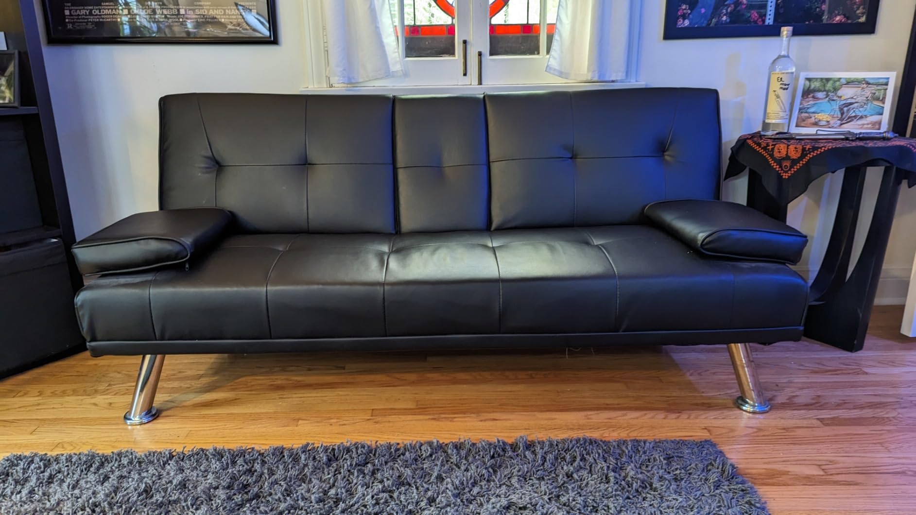 Best Choice Products Faux Leather Upholstered Modern Convertible Futon, Adjustable Folding Sofa Bed, Guest Bed w/Removable Armrests - Black customer photo 2