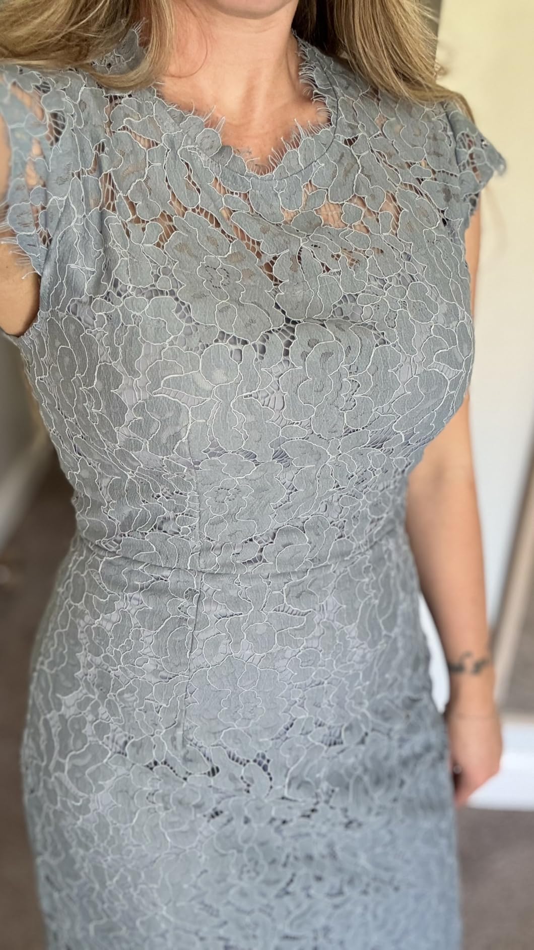 MEROKEETY Women's Sleeveless Lace Floral Elegant Cocktail Dress Crew Neck Knee Length for Party customer photo 1