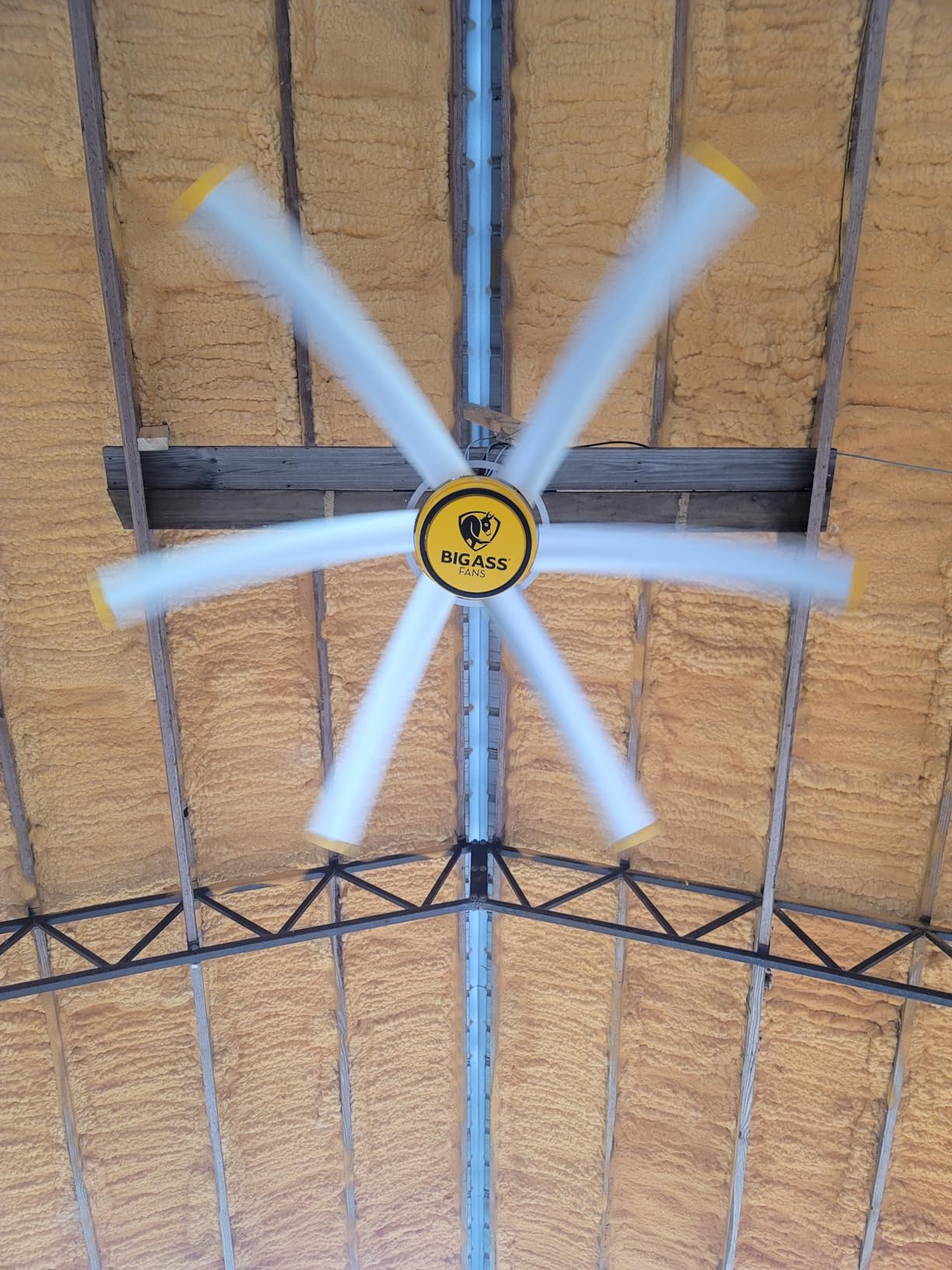 Big Ass Fans E Series 12 ft Industrial 6 Blade Ceiling Fan Gearless Direct Drive Motor, High Volume Low Speed, Wired Wall Remote, 110-125V/1ph - Silver/Yellow customer photo 1