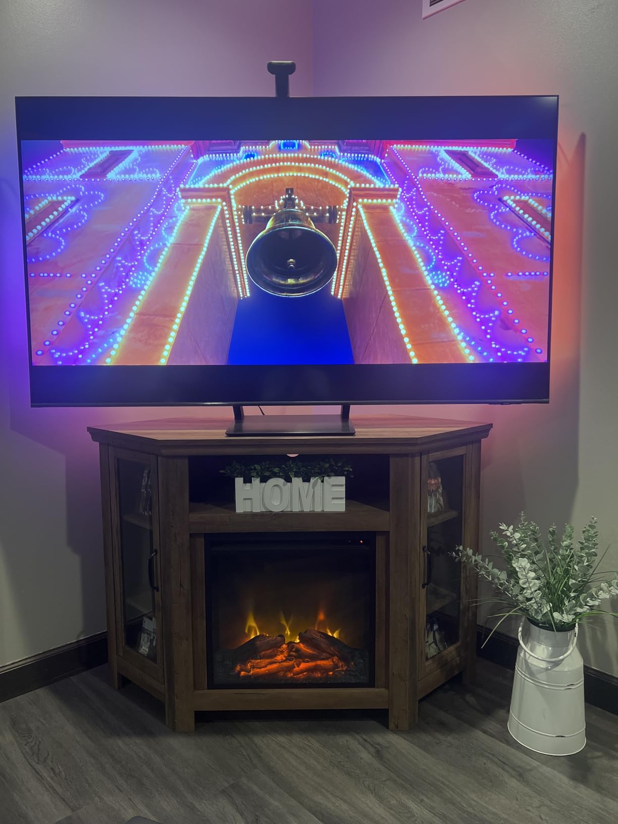 Walker Edison Alcott Classic Glass Door Fireplace Corner TV Stand for TVs up to 55 Inches, 48 Inch, White Oak customer photo 2