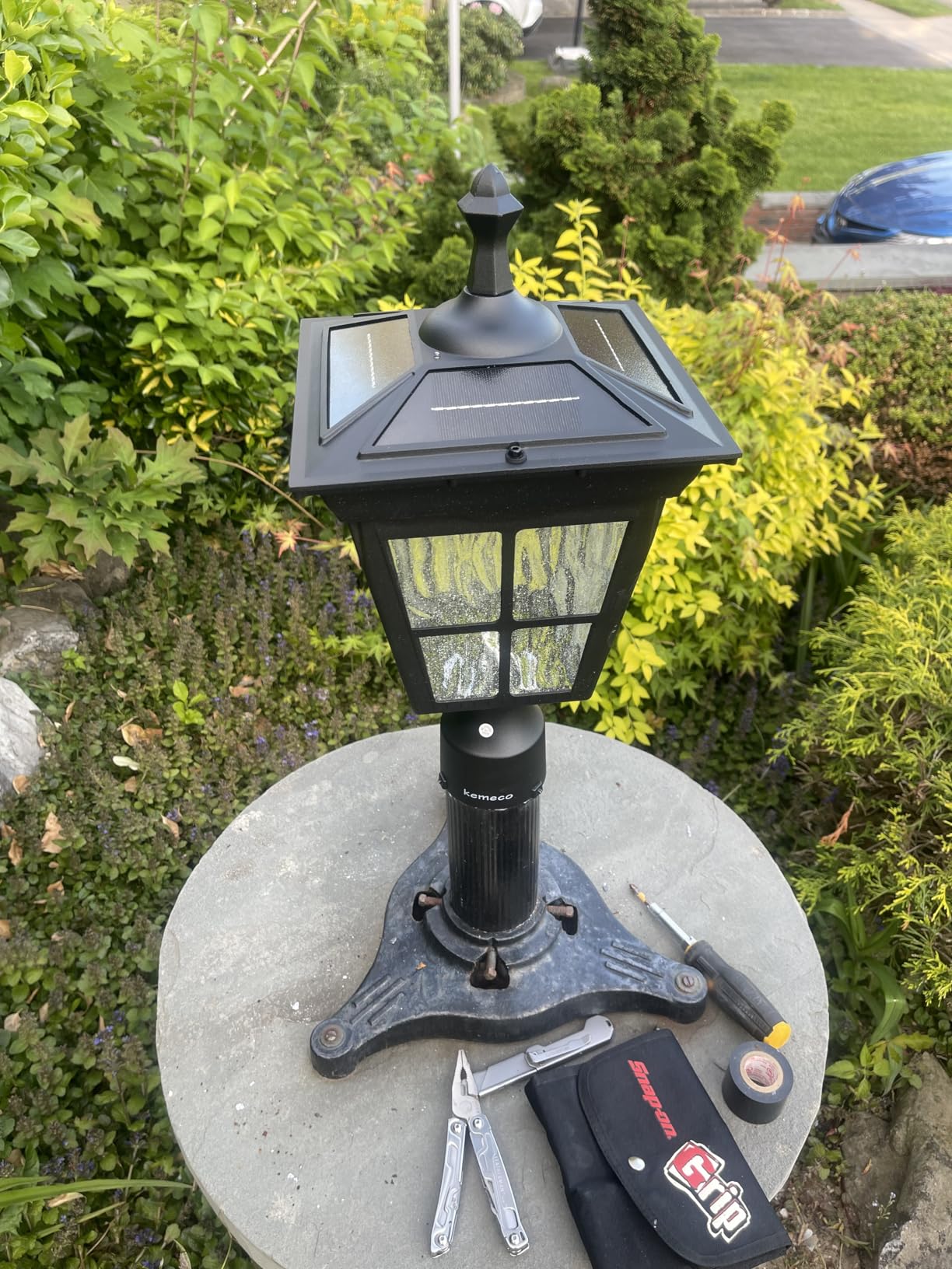 Solar Lamp Post Light, Cast Aluminium Waterproof LED Pillar Lights with Glass Outdoor Dusk to Dawn Solar Post Light ST4311AQ for Pier Mount Gates Garden Pole Column Yard Path Driveway (Black, Lamp) customer photo 2