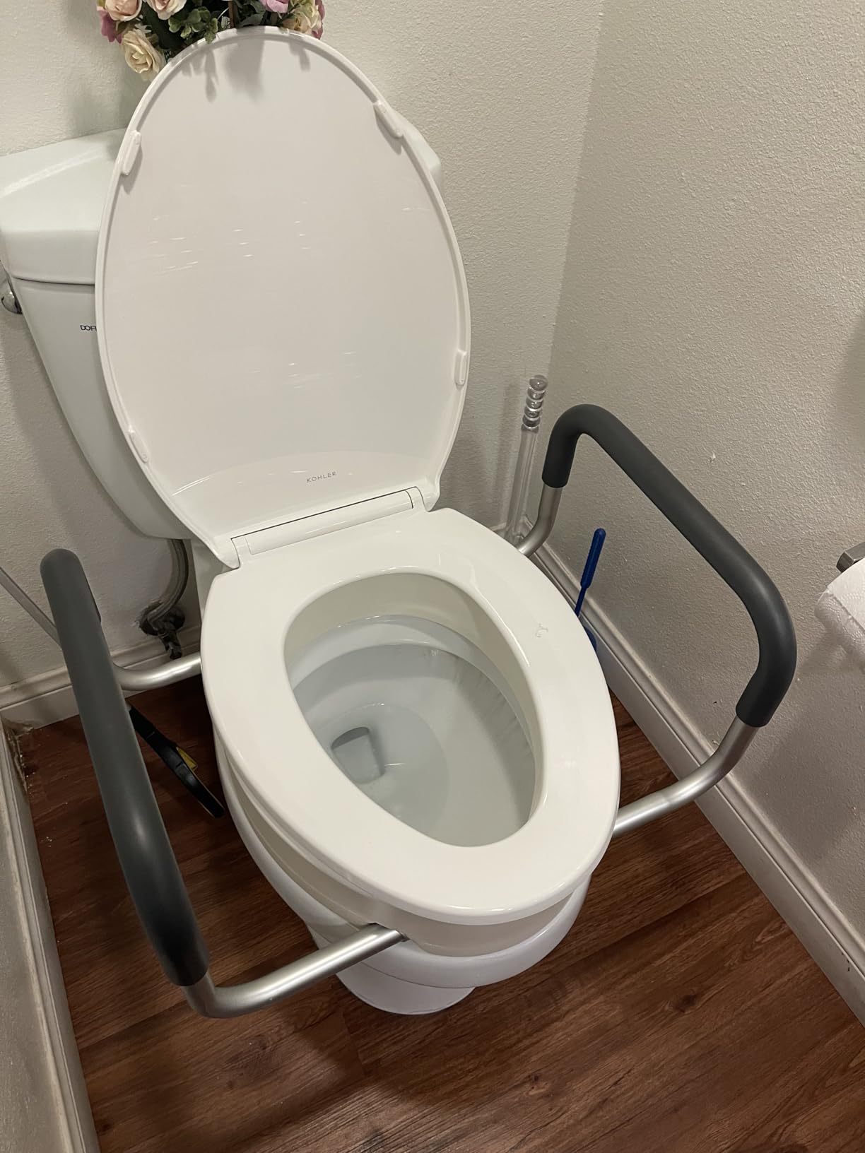 Vive Raised Toilet Seat Riser for Seniors (with Handles) - Handicap Rail Grab Bar Seat for Over Toilet - Elevated Safety for Elderly, Disabled, Medical - Elongated customer photo 1