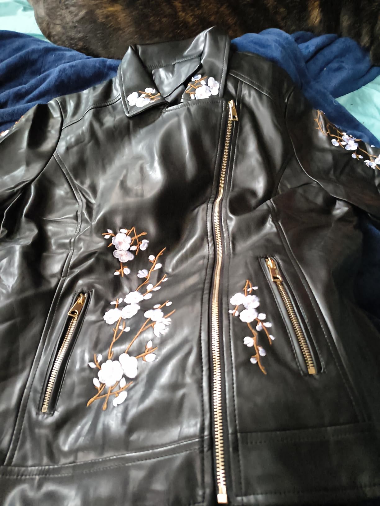Bellivera Women Faux Leather Jacket Studded Rivet Floral Moto Biker Coat customer photo 1