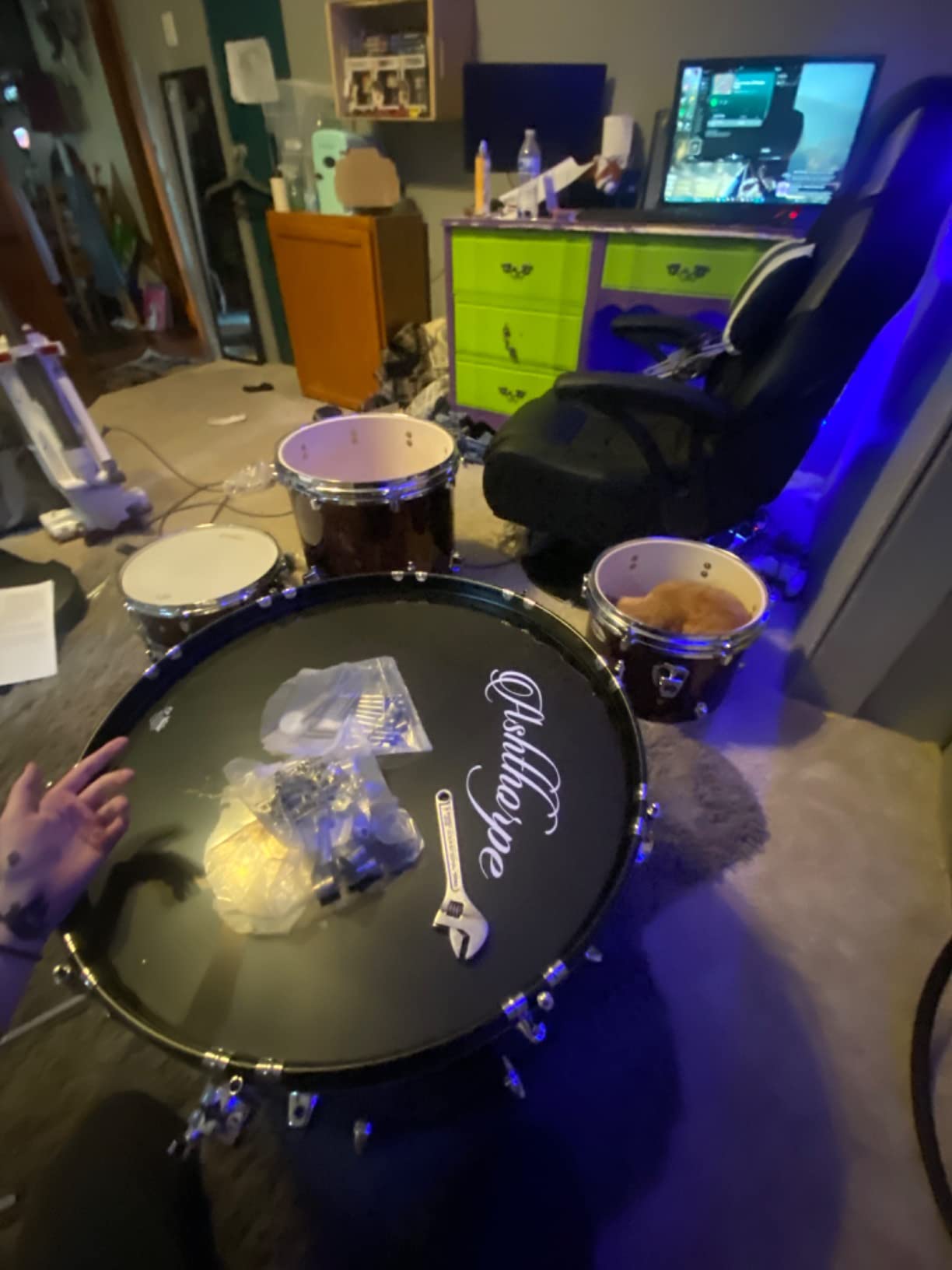 Ashthorpe 5-Piece Full Size Adult Drum Set with Remo Heads & Premium Brass Cymbals - Complete Professional Percussion Kit with Chrome Hardware - Blue customer photo 2