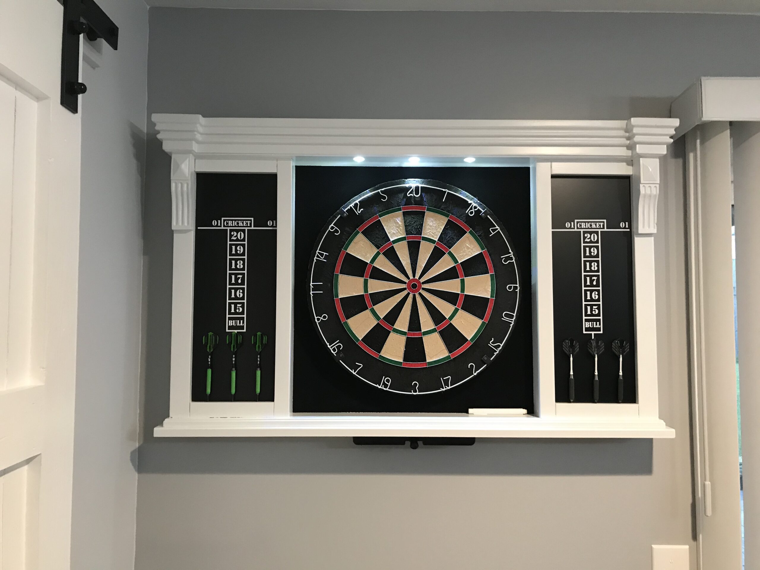 Barrington Dartboard Pre-Assembled Wood Dartboard Cabinet Collection with 18