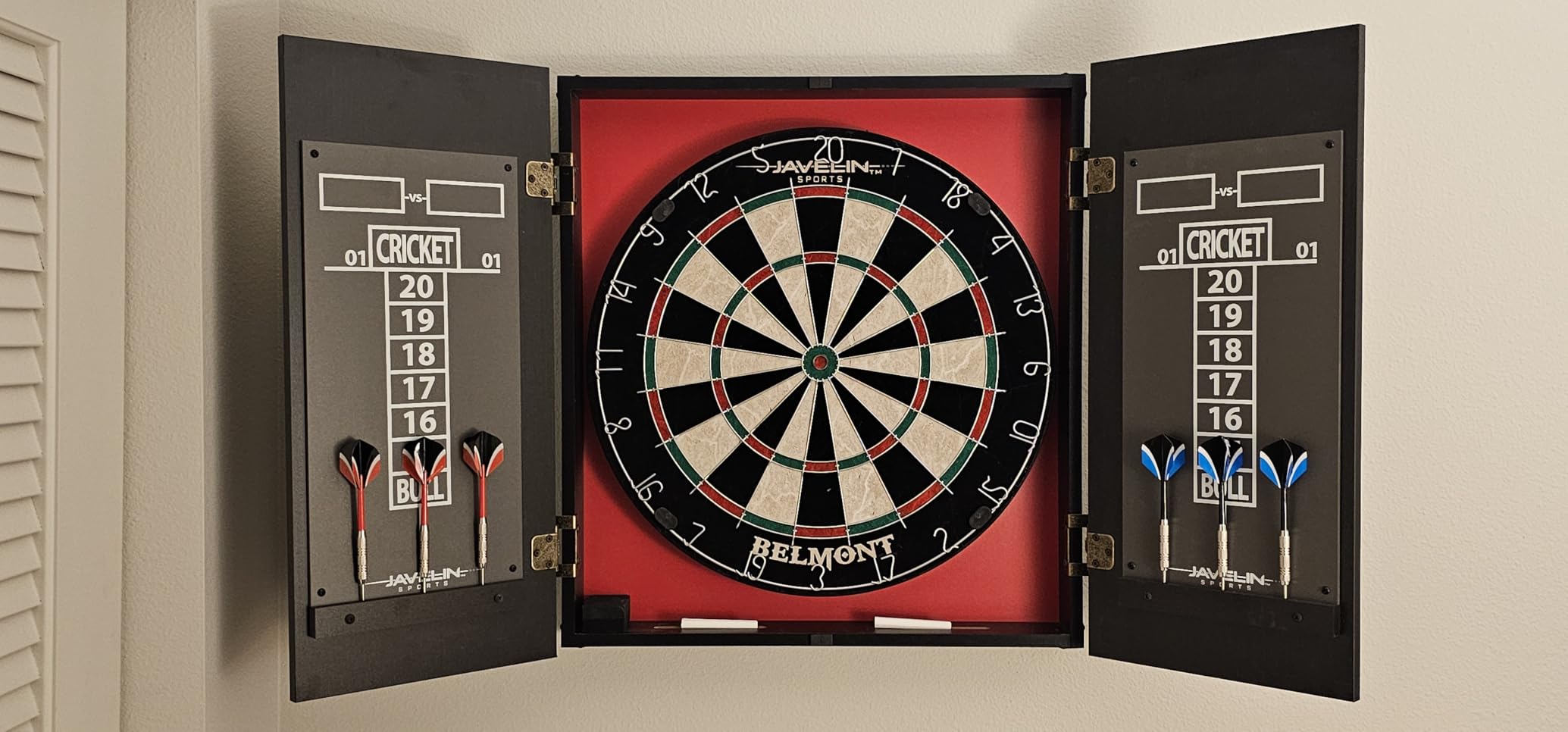 EastPoint Sports Official Size Dart Board Cabinet Set - Easy-Assembly & Complete with 6 Deluxe Steel Tip Darts and Accessories - Premium Darts Set with Scoreboard for Bar Games & Indoor Games customer photo 2