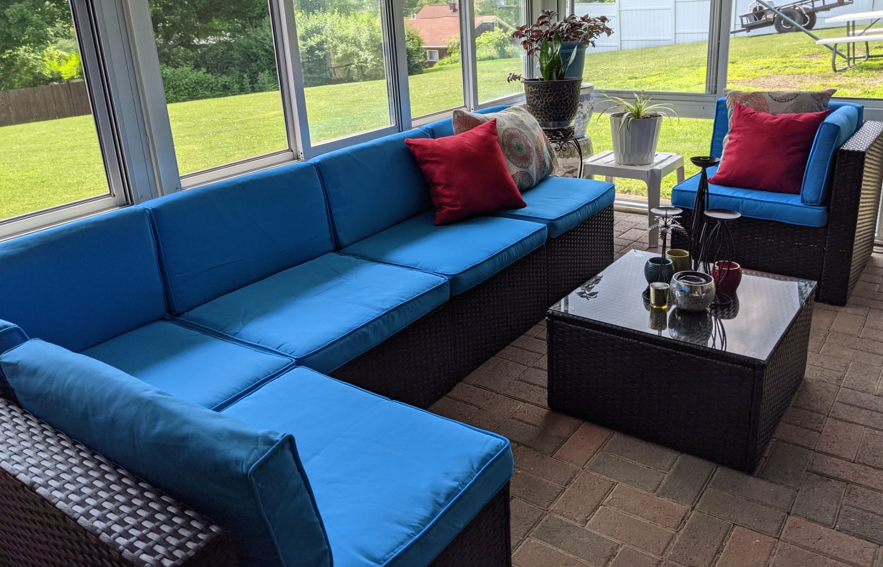 Devoko 7 Pieces Outdoor Sectional Sofa Patio Furniture Sets Manual Weaving Wicker Rattan Patio Conversation Sets with Cushion and Glass Table (Beige) customer photo 2