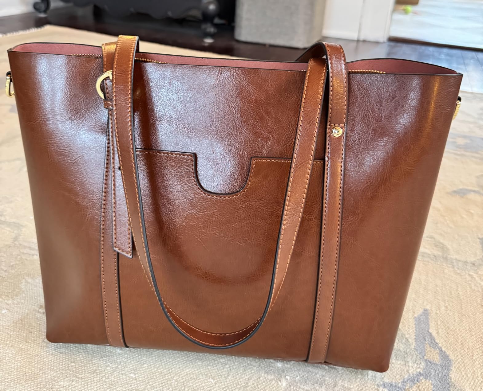 Kattee Genuine Leather Women Tote Bag Soft Handbags Vintage Shoulder Purses Fashion Top Handle Bag Large Capacity customer photo 2