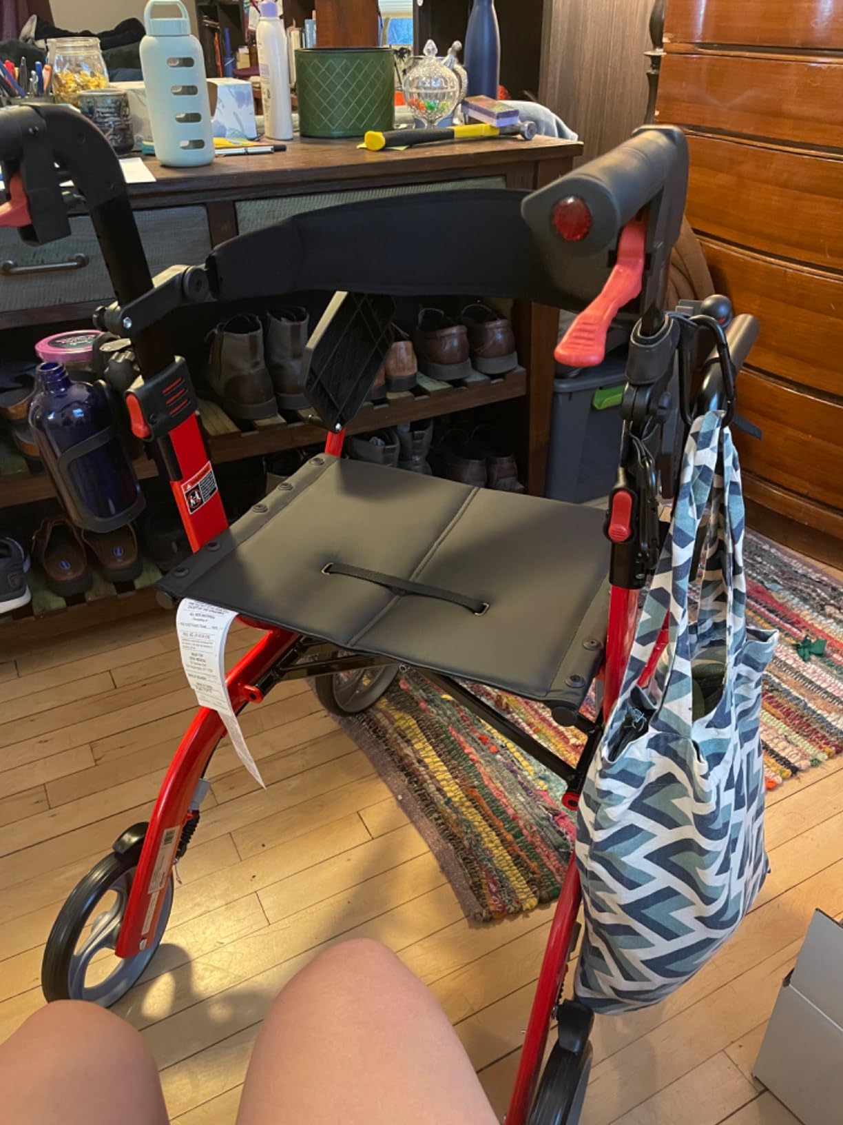 Drive Medical Nitro Duet Dual Function Foldable Rollator Walker & Transport Wheelchair for Seniors & Adults - Hand Activated Brakes & Back Support - Large Front Wheels - Red customer photo 2