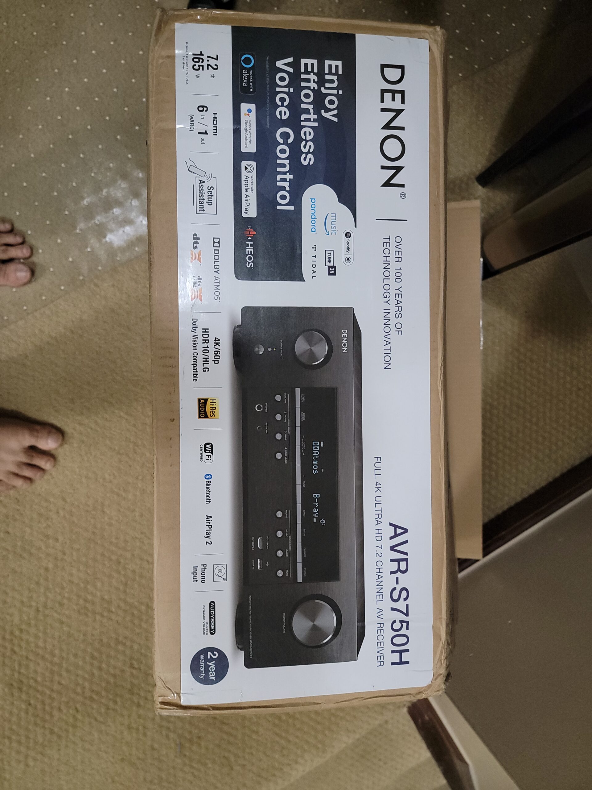 Denon AVR-S750H Receiver, 7.2 Channel (165W x 7) - 4K Ultra HD Home Theater | Music Streaming | eARC, 3D Dolby Surround Sound (Atmos, DTS/Virtual Height Elevation) | Alexa + HEOS customer photo 1