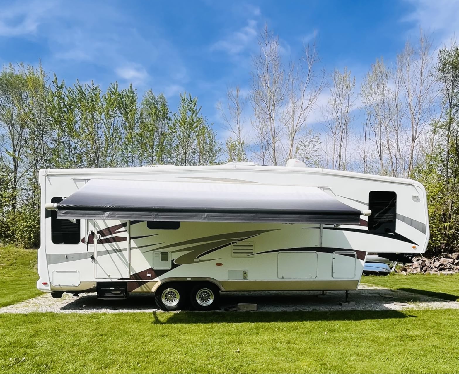 ShadePro RV Awning Fabric Replacement - Premium Grade Weatherproof Vinyl - Universal Outdoor Canopy for Camper, Trailer, and Motorhome Awnings - Dune Fade - 16' (Fabric 15' 2