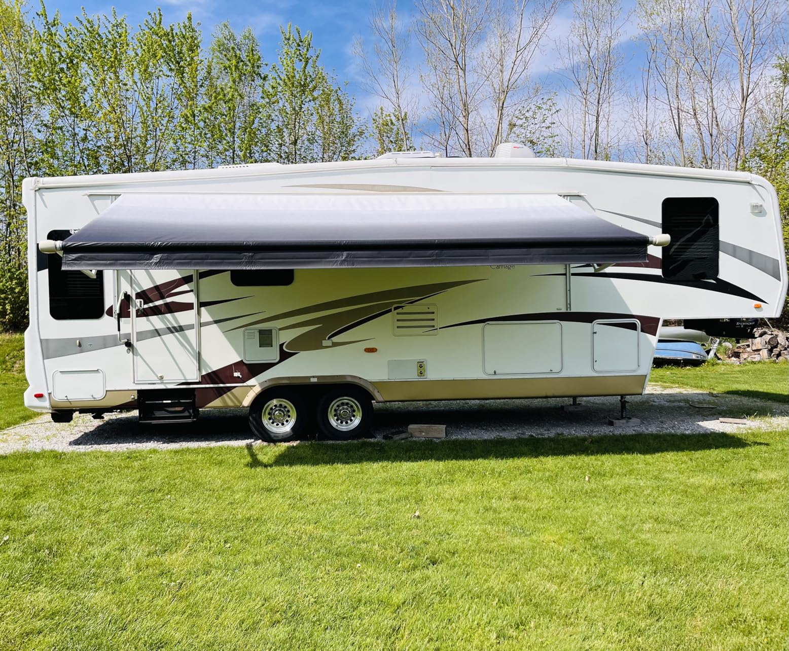 ShadePro RV Awning Fabric Replacement - Premium Grade Weatherproof Vinyl - Universal Outdoor Canopy for Camper, Trailer, and Motorhome Awnings - Dune Fade - 16' (Fabric 15' 2