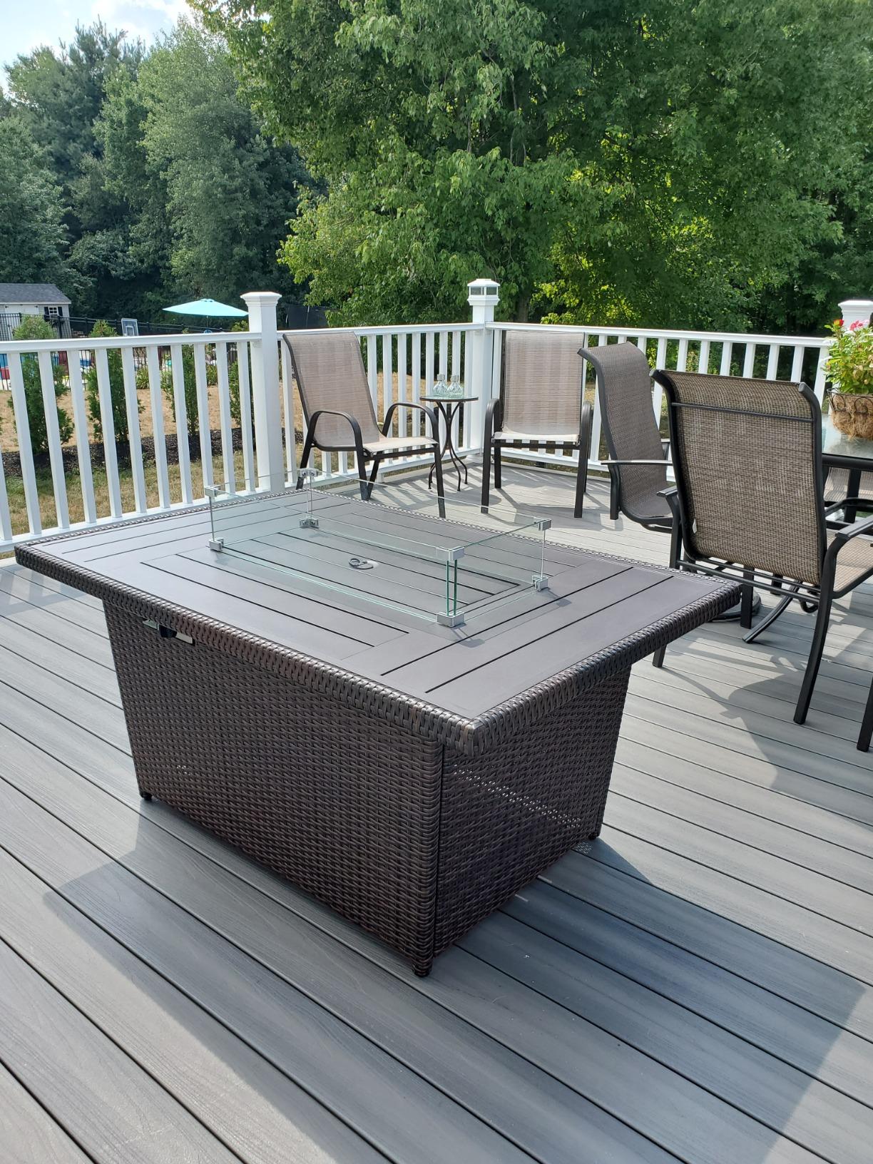 Best Choice Products 52in 50,000 BTU Outdoor Wicker Patio Propane Gas Fire Pit Table w/Aluminum Tabletop, Glass Wind Guard, Clear Glass Rocks, Cover, Slide Out Tank Holder, and Lid - Gray customer photo 1