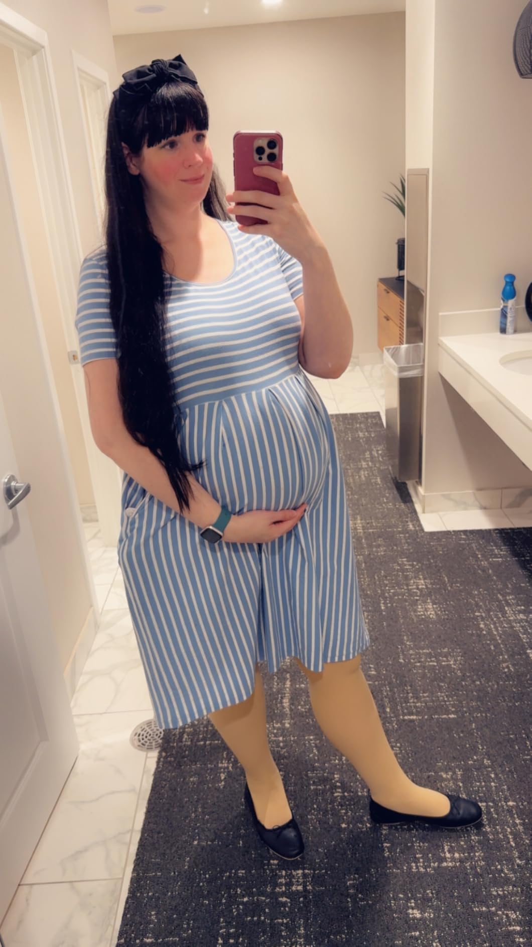 BBHoping Women's Casual Striped Maternity Dress Short Knee Length Pregnancy Clothes for Baby Shower customer photo 2