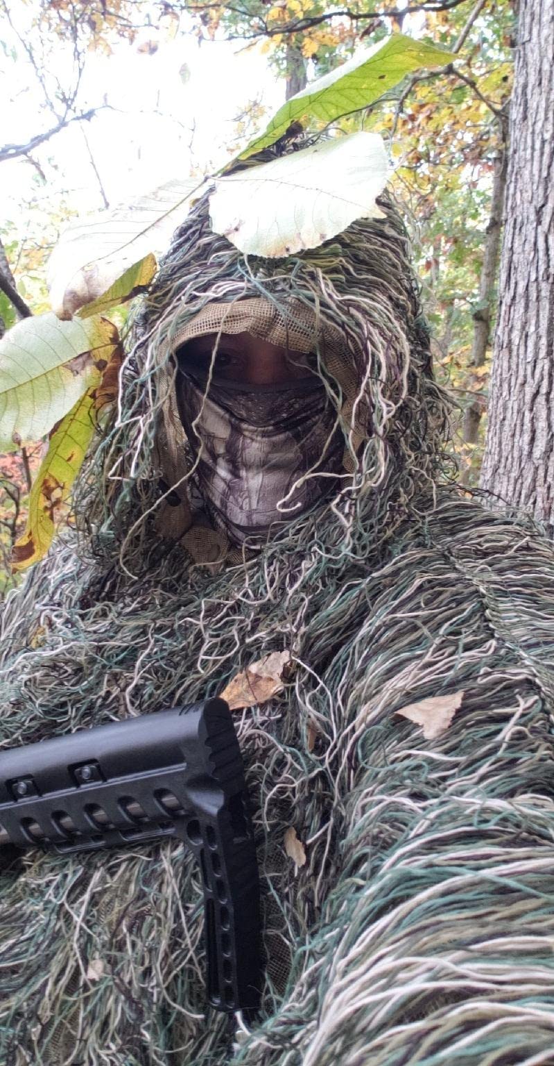 AUSCAMOTEK Ghillie Suit Poncho for Hunting Bird Watch Gilly Camouflage Cloak Green and Desert customer photo 2