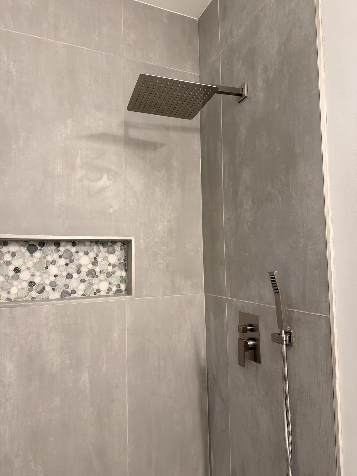 SR SUN RISE 12 Inches Matte Black Shower System 12 Inch Brass Bathroom Luxury Rain Mixer Shower Combo Set Wall Mounted Rainfall Shower Head System Shower Faucet Rough-in Valve Body and Trim Included customer photo 1