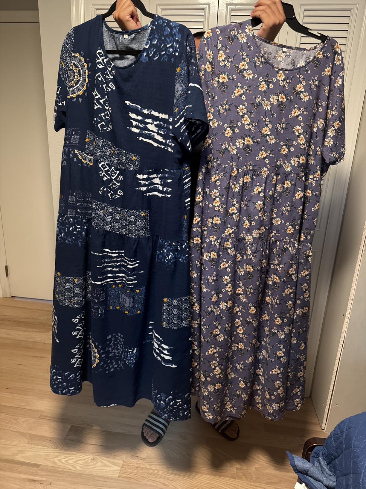 YESNO Women Casual Loose Bohemian Floral Dress with Pockets Short Sleeve Long Maxi Summer Beach Swing Dress EJF customer photo 1