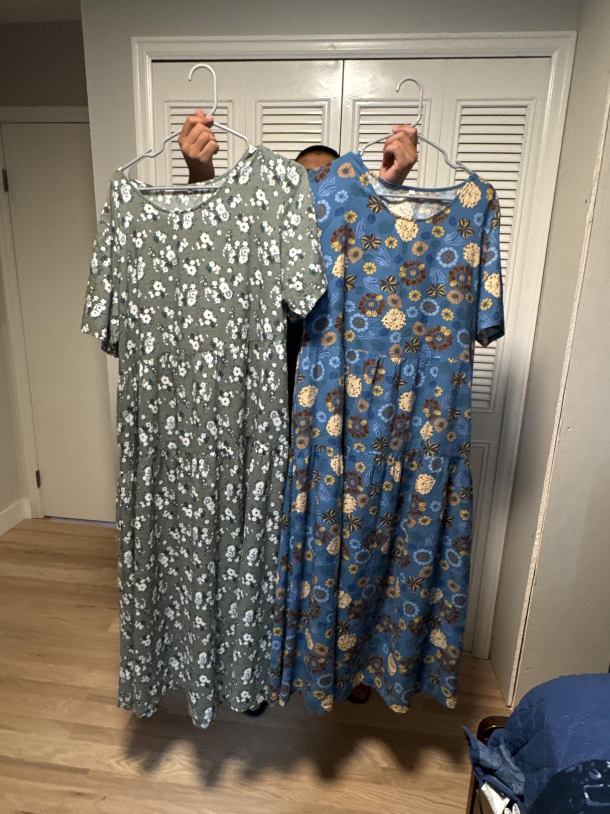 YESNO Women Casual Loose Bohemian Floral Dress with Pockets Short Sleeve Long Maxi Summer Beach Swing Dress EJF customer photo 2