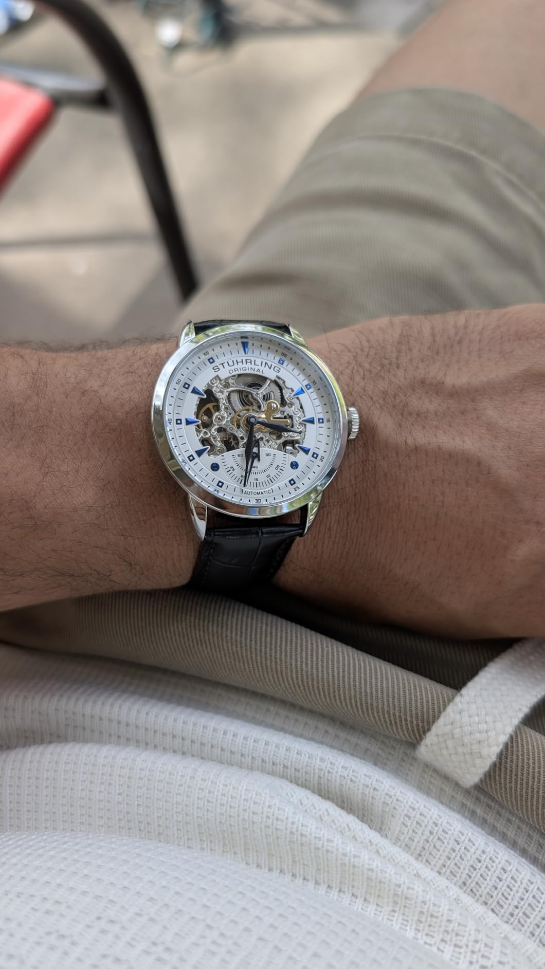 Stuhrling Original Mens Skeleton Automatic Dress Watch with Alligator Embossed Leather Strap Skeleton Dial customer photo 1
