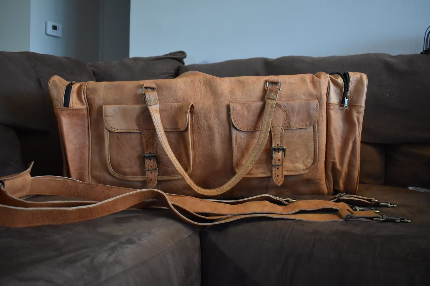 Large 32 inch duffel bags for men holdall leather travel bag overnight gym sports weekend bag customer photo 1
