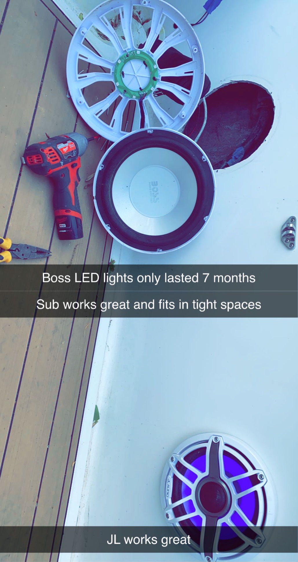 BOSS Audio Systems MRGB10W 10 Inch Boat Subwoofer - 800 Watts Max, Dual 2 Ohm Voice Coil, Multicolor Illumination, Weatherproof customer photo 1