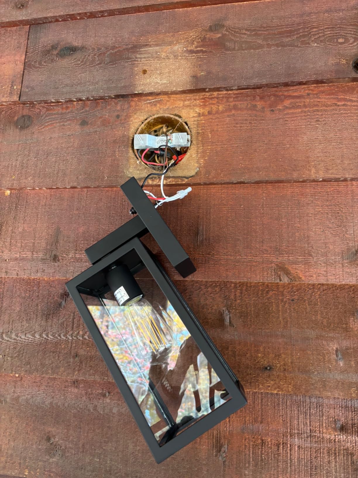 SHINE HAI Dusk to Dawn Sensor Outdoor Wall Sconce, Exterior Porch Lantern Fixture with E26 Socket & Glass Shade, Waterproof Wall Mount Lighting for Patio Front Door Entryway customer photo 1