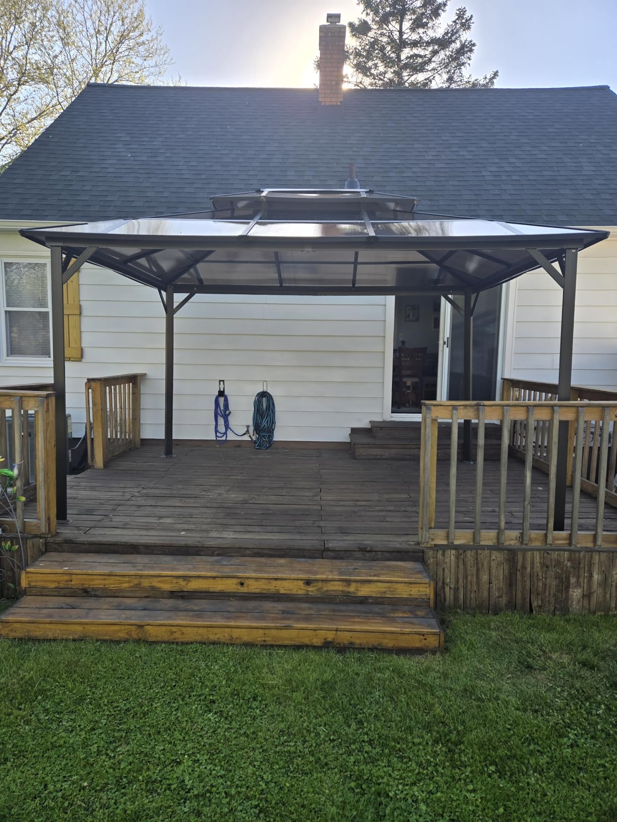 YOLENY 10'x13' Hardtop Gazebo, Outdoor Polycarbonate Double Roof Canopy, Aluminum Frame Permanent Pavilion with Curtains and Netting, Sunshade for Garden, Lawns, Patio customer photo 2