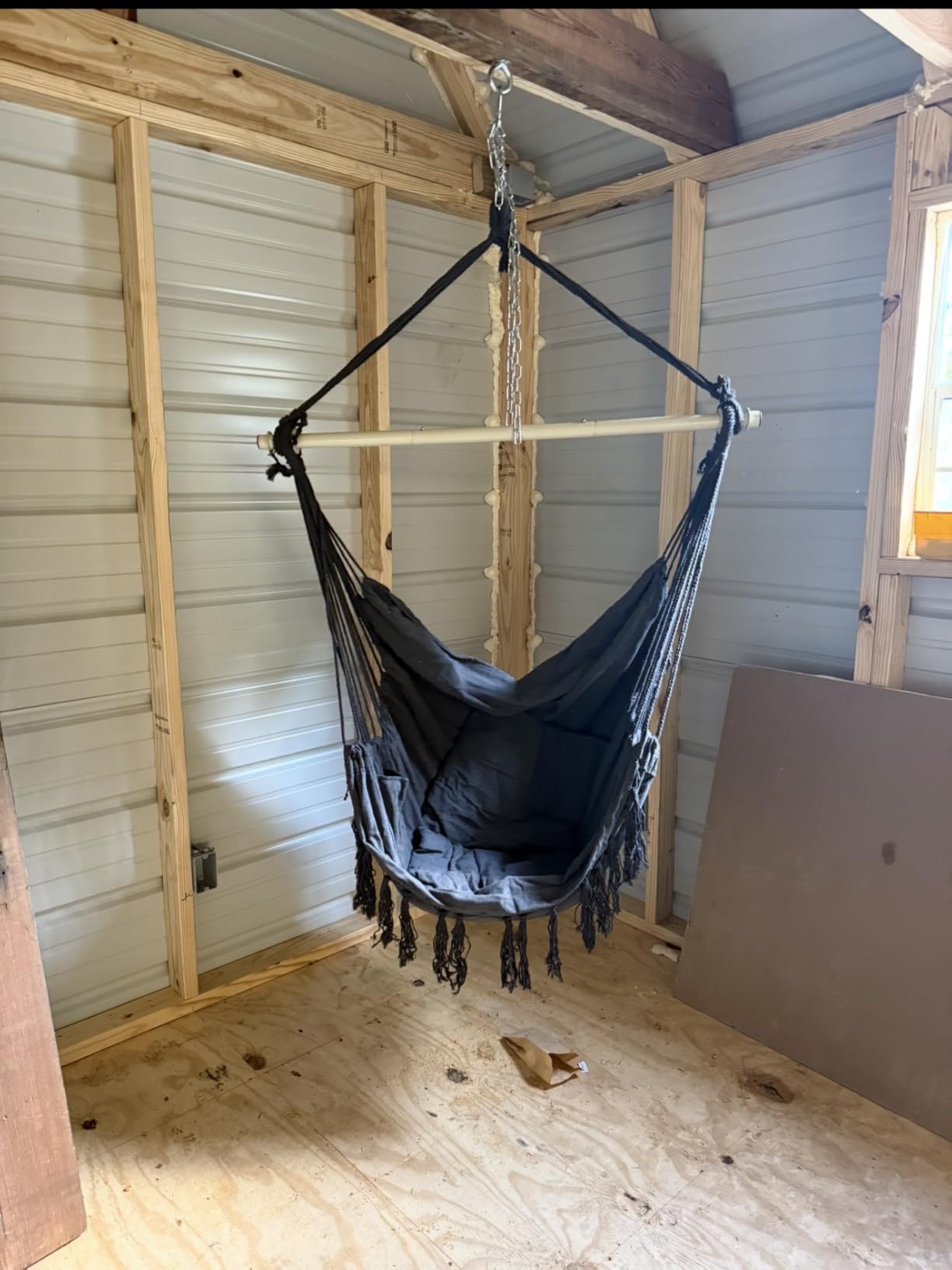 Y-STOP Hammock Chair Hanging Rope Swing, Max 500 Lbs, 2 Cushions Included, Large Macrame Hanging Chair with Pocket, Cotton Weave for Superior Comfort, Durability (Dark Grey) customer photo 1