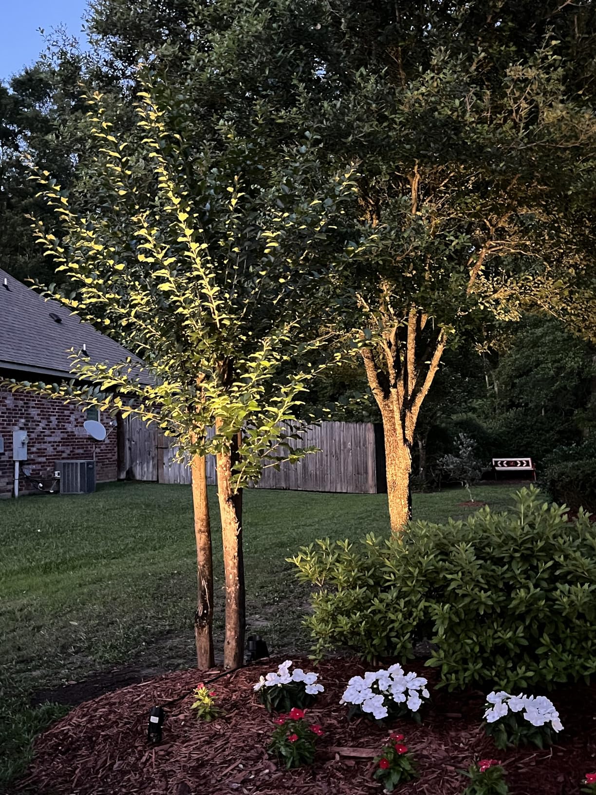 SUNVIE 12W Low Voltage LED Landscape Lights with Connectors, Outdoor 12V Super Warm White (900LM) Waterproof Garden Pathway Lights Wall Tree Flag Spotlights with Spike Stand (10 Pack with Connector) customer photo 1