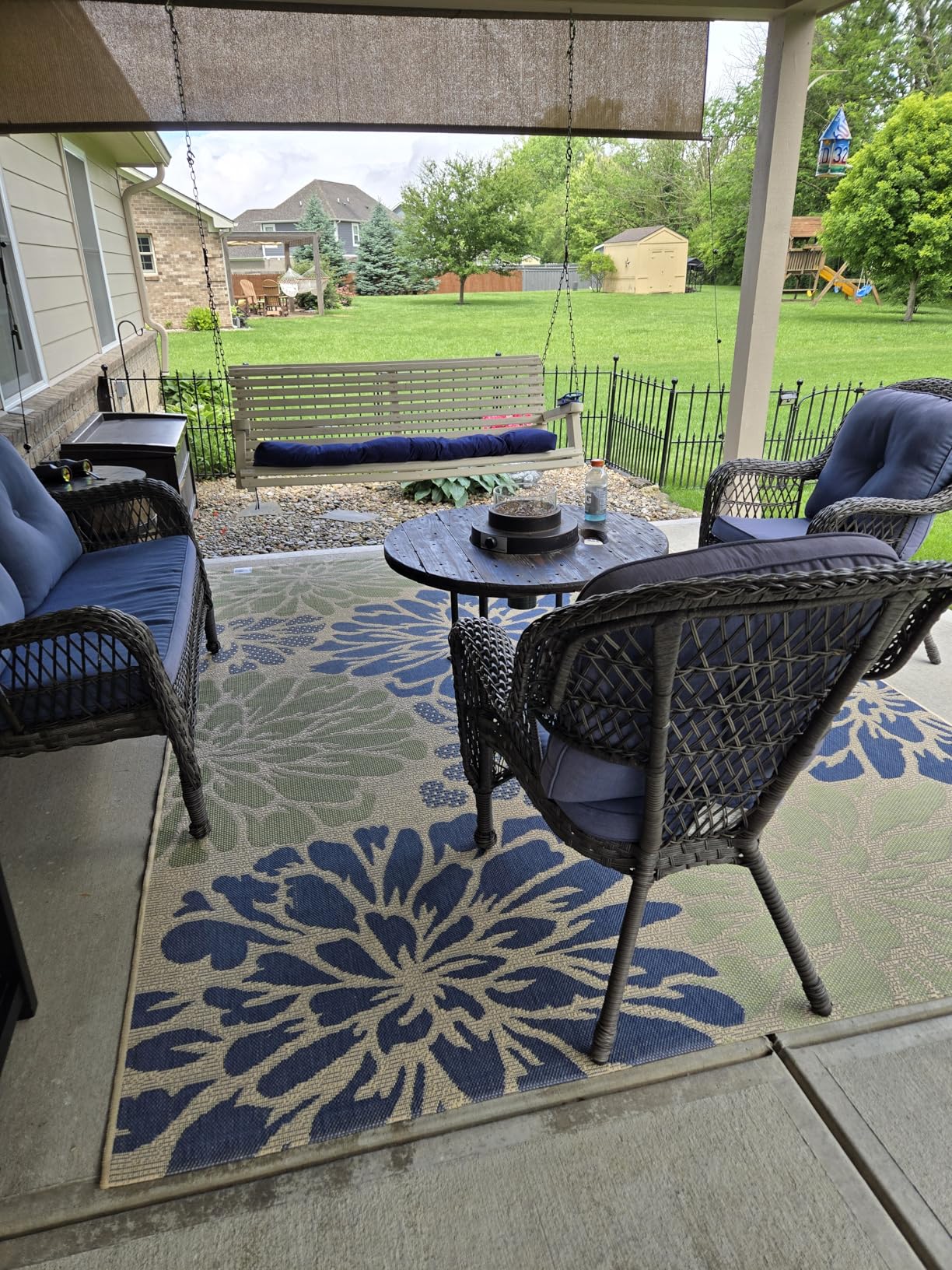 JONATHAN Y Floral Textured Weave Indoor Outdoor Area Rug 9X12 Navy/Green, Zinnia Modern for Backyard, Patio, Porch, Easy-Cleaning, High Traffic, Pet-Friendly, Non-Shedding (SMB110B-9) customer photo 2