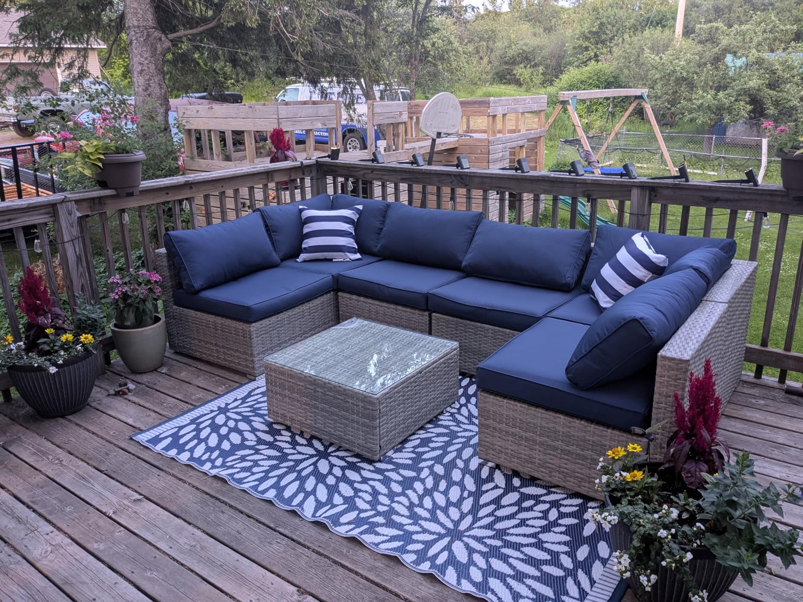 Best Choice Products 7-Piece Modular Outdoor Sectional Wicker Patio Conversation Set w/ 2 Pillows, Coffee Table, Cover Included - Gray/Navy customer photo 1