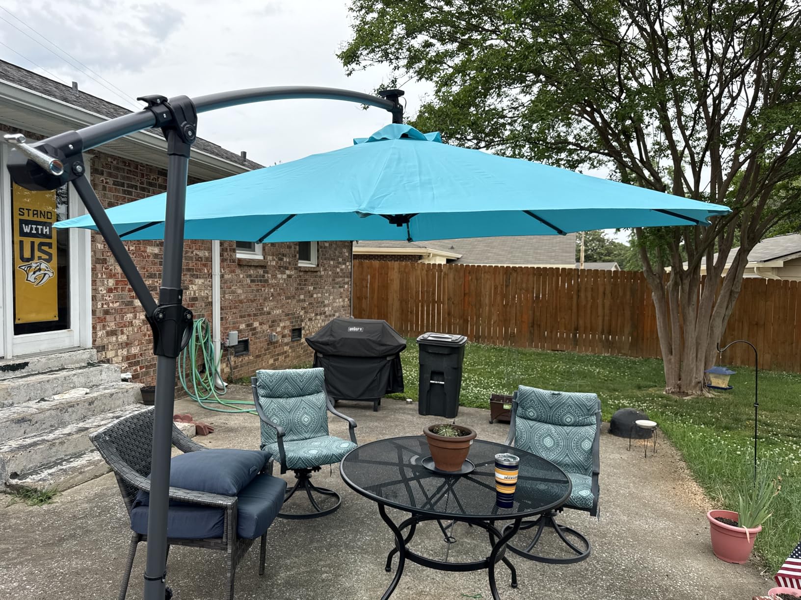Best Choice Products 10ft Solar LED Offset Cantilever Hanging Market Patio Umbrella, 8 Sturdy Ribs, Easy Adjustment - Navy Blue customer photo 2