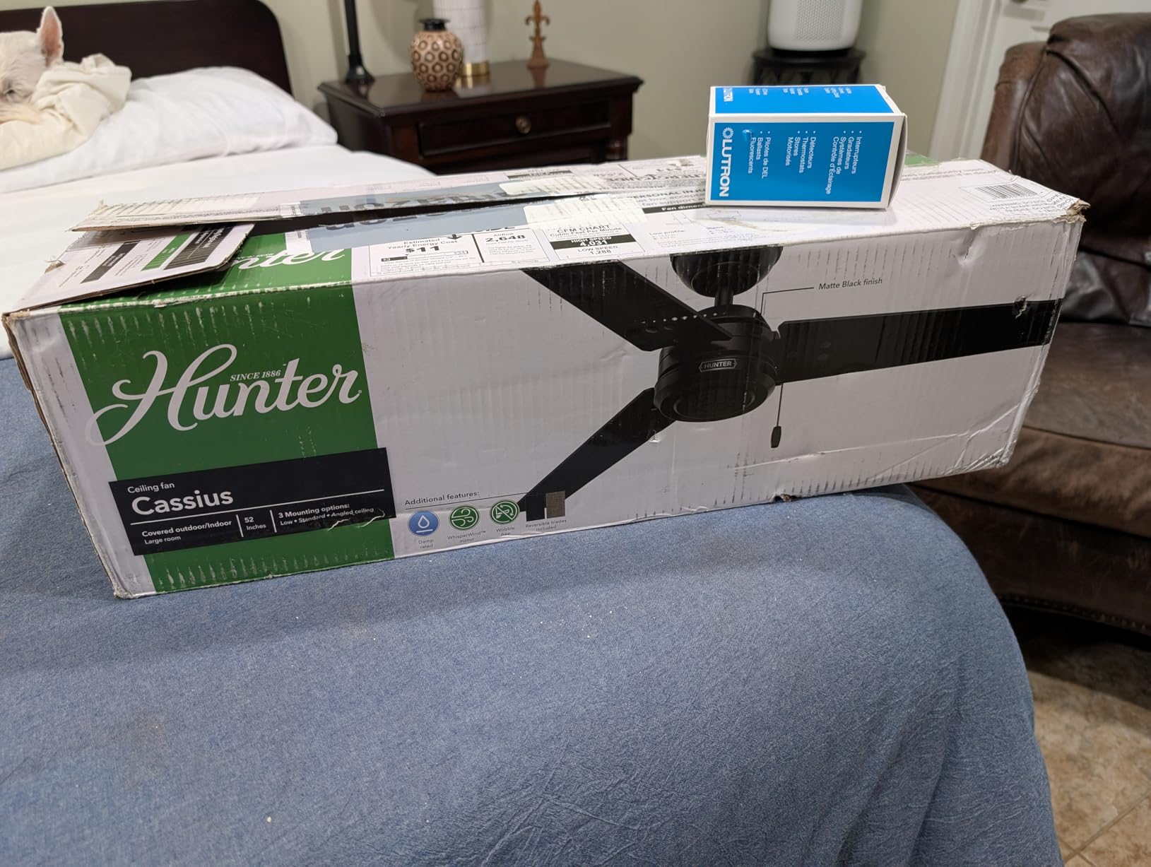 Hunter 44 inch Outdoor or Indoor Ceiling Fan No Light - Black Ceiling Fan without Light, For Patio, Porch, Garage, or Living Room, Standard Mount, 3 Blades, Pull Chain - Cassius 50260, Matte Black customer photo 1