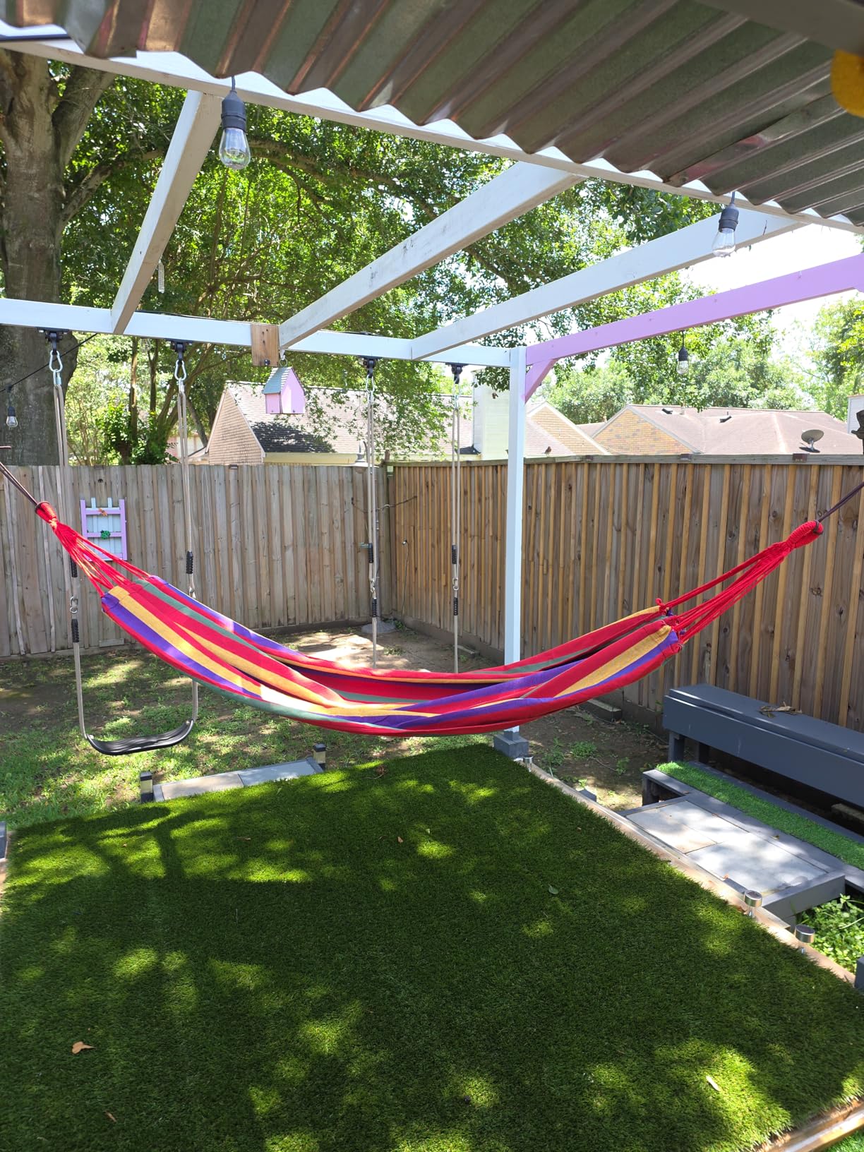 GOCAN Brazilian Double Hammock 2 Person Extra Large 330X150cm Load Capacity 600Pound Canvas Cotton Hammock for Patio Porch Garden Backyard Lounging Outdoor and Indoor XXL(Grey) customer photo 2